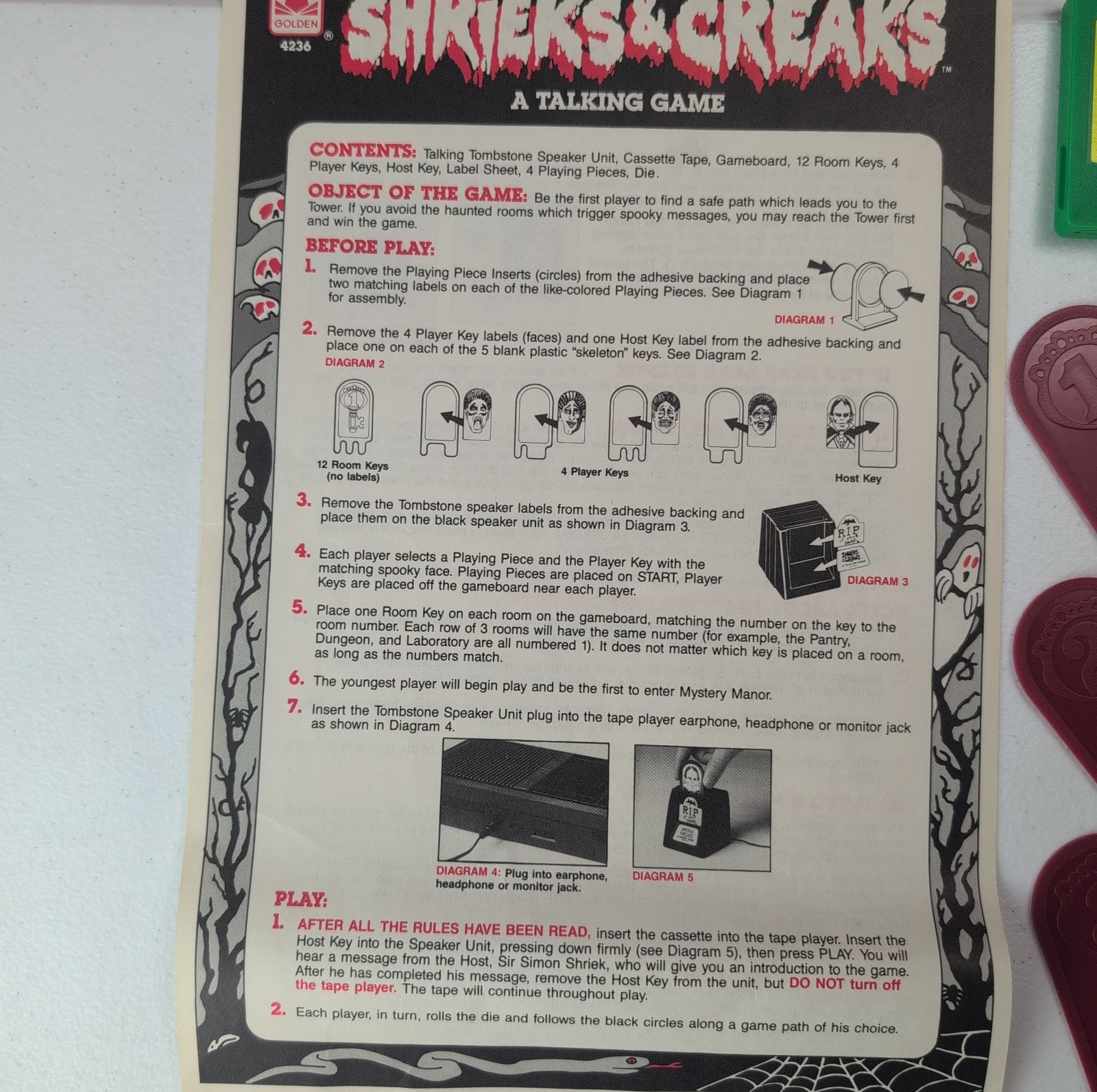 Vintage Shrieks & Creaks 1988 A Talking Horror Golden Board Game RARE Complete