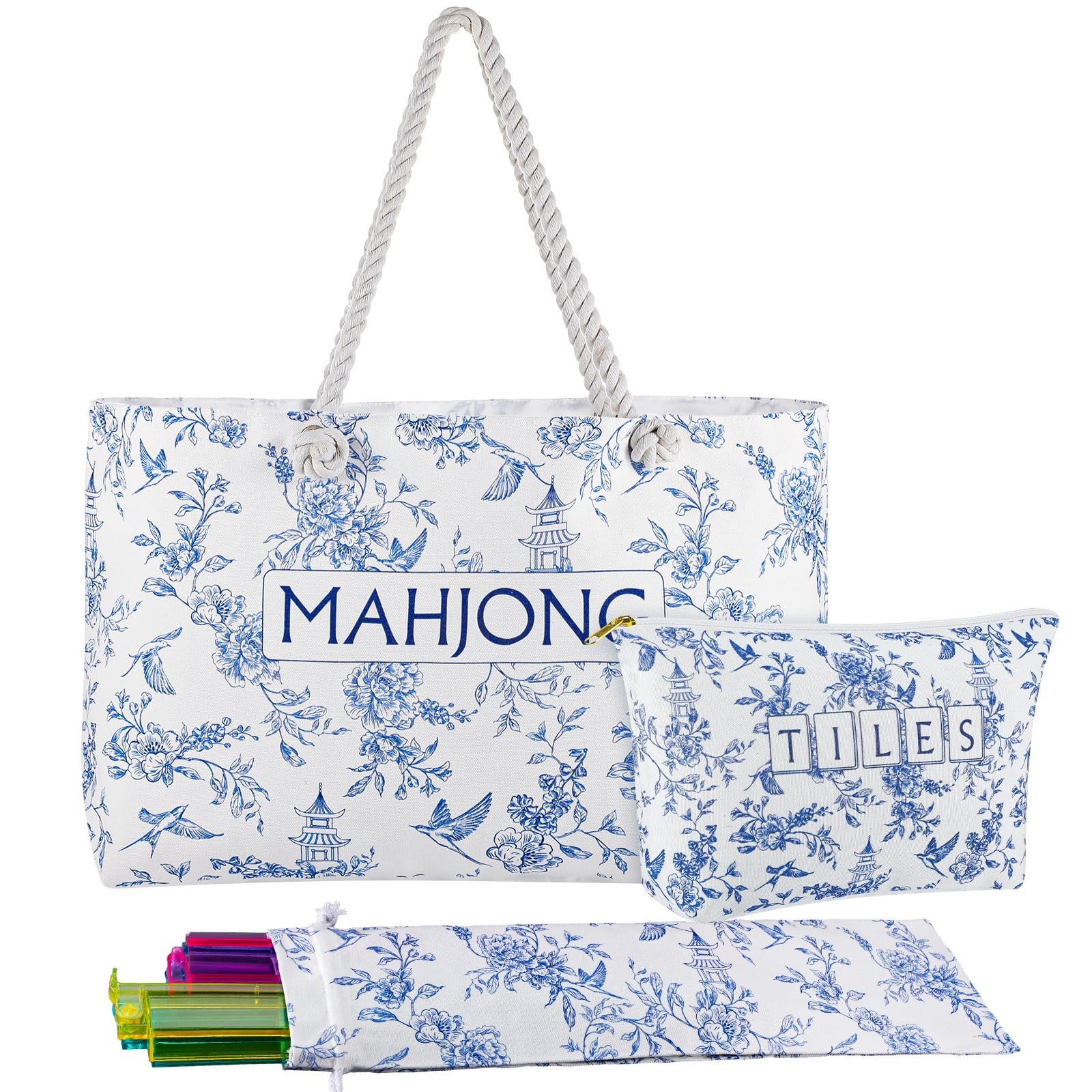 Sunnymove Empty Mahjong Bags 24.0 x 13.0 x 4.7 inches / 61 x 33 x 12 cm, blue