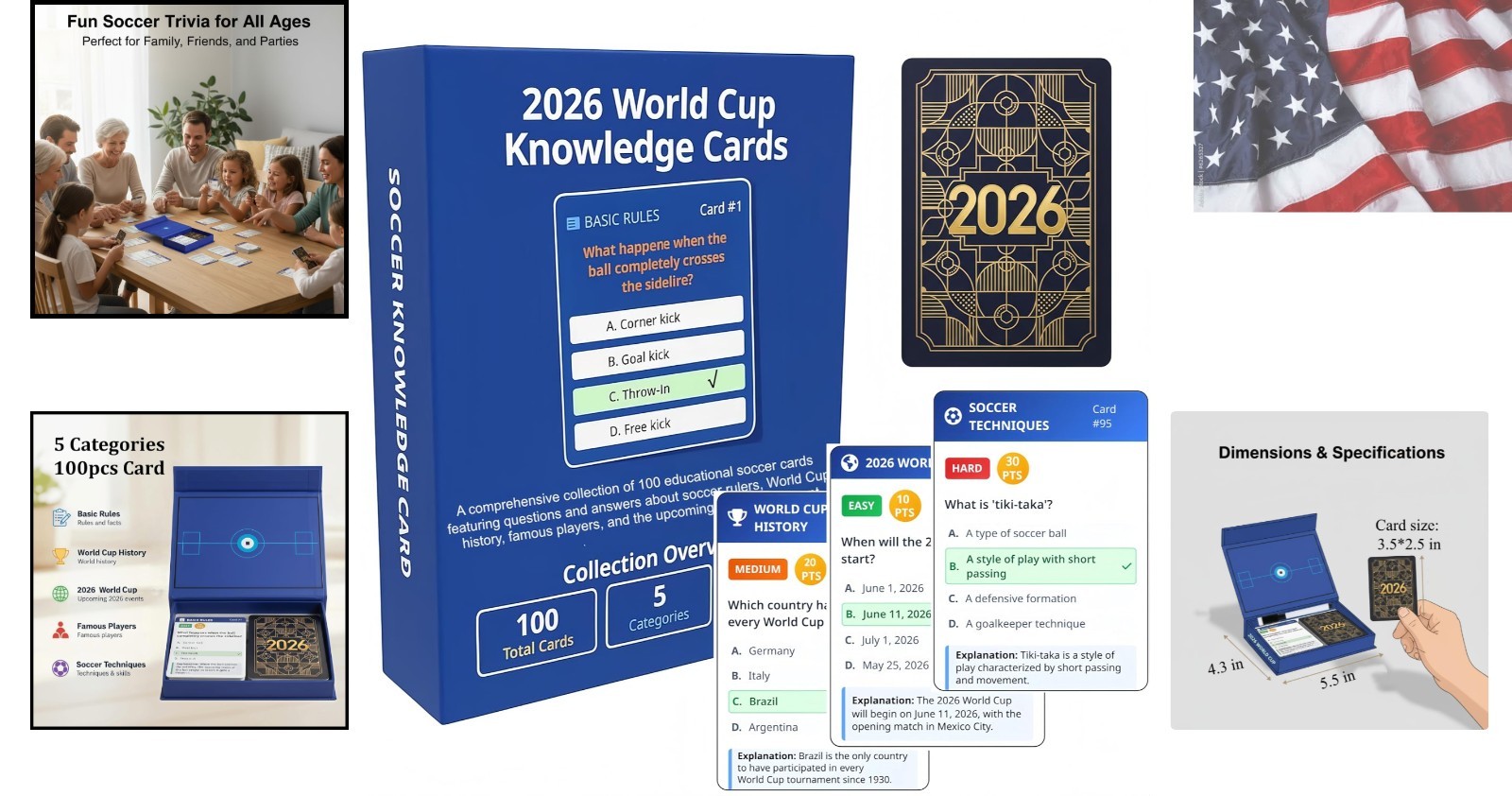 2026 World Cup Soccer Knowledge Trivia Card – 5 Categories, 3 Difficulty Leve…
