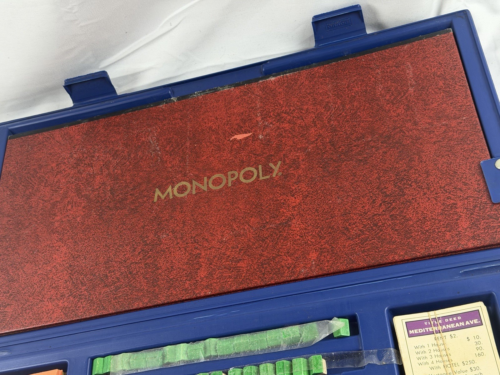 Vintage 1973 Monopoly Board Game Blue Hard Plastic Travel Case Complete