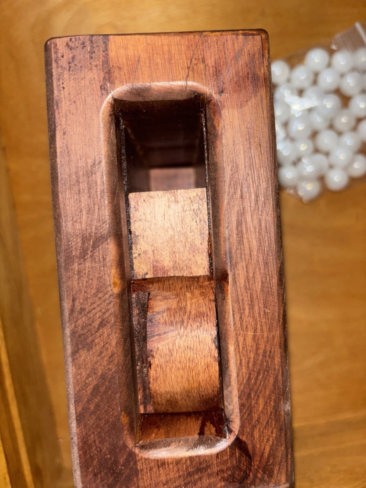 Vintage Handmade Marble Solitaire Game Solid Wood Board White Glass Marbles