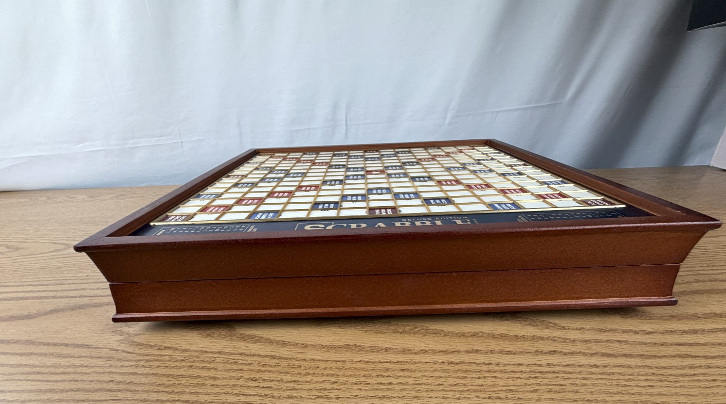 Scrabble Deluxe Classic Edition Wood Rotating Turntable Board Game Open Box