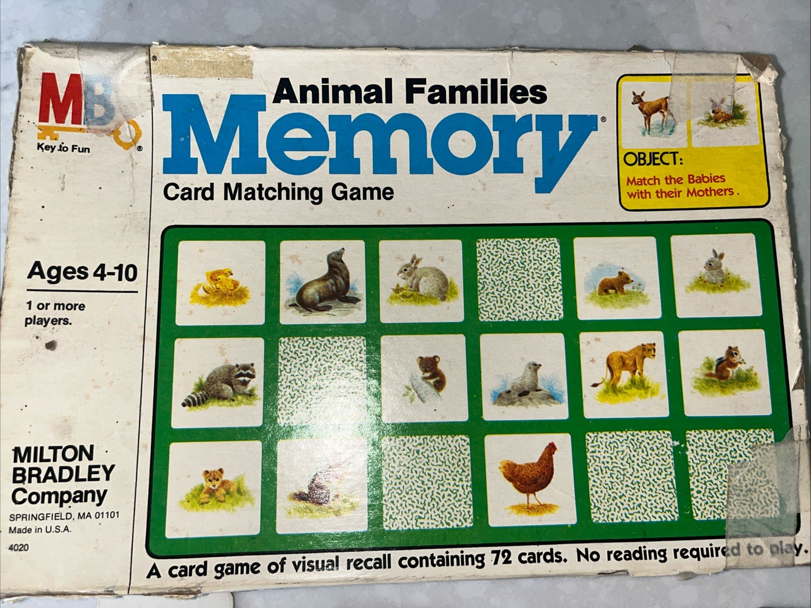 Milton Bradley Memory Animal Families Card Matching Game 1980