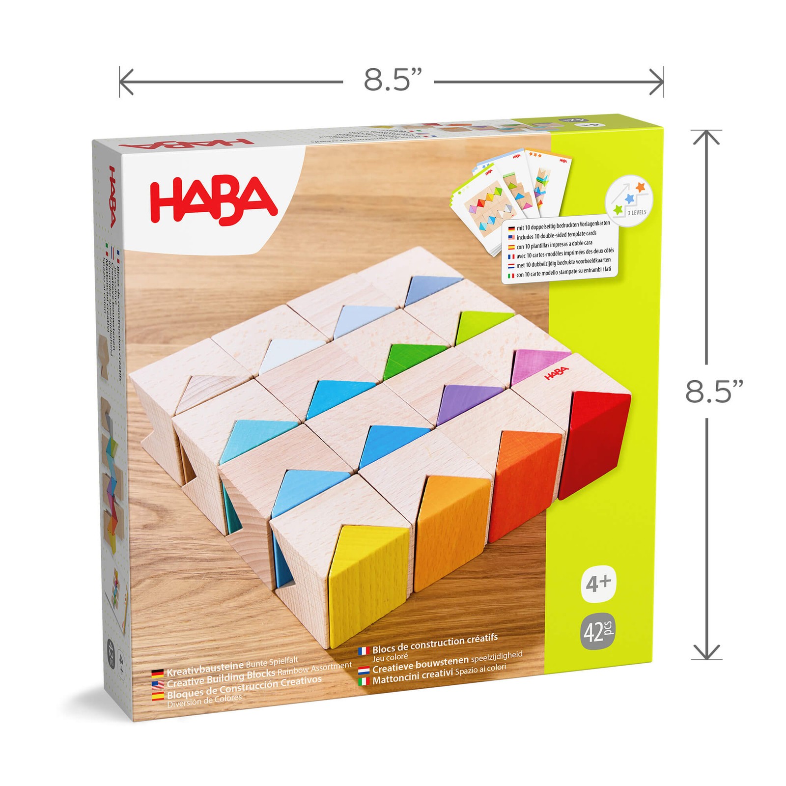 HABA Rainbow Triangle Wooden Blocks Game, Stacking Toys with Pattern Cards