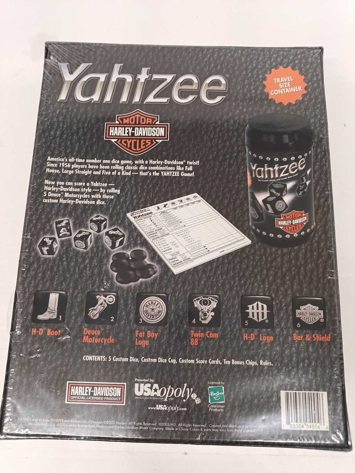 Harley-Davidson branded Yahtzee travel dice game. Sealed