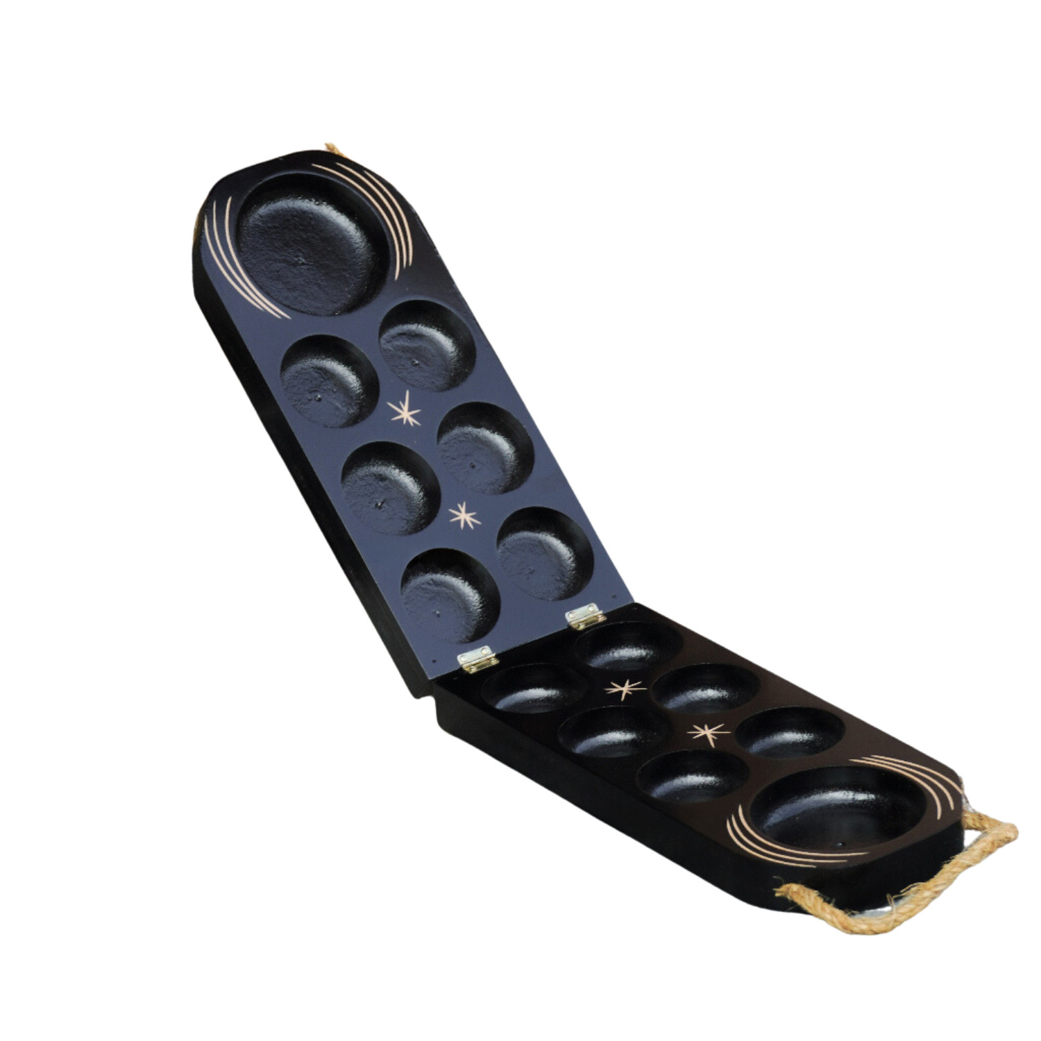 Traditional Malay Wooden Folding Congkak/Mancala Game Set With Marbles