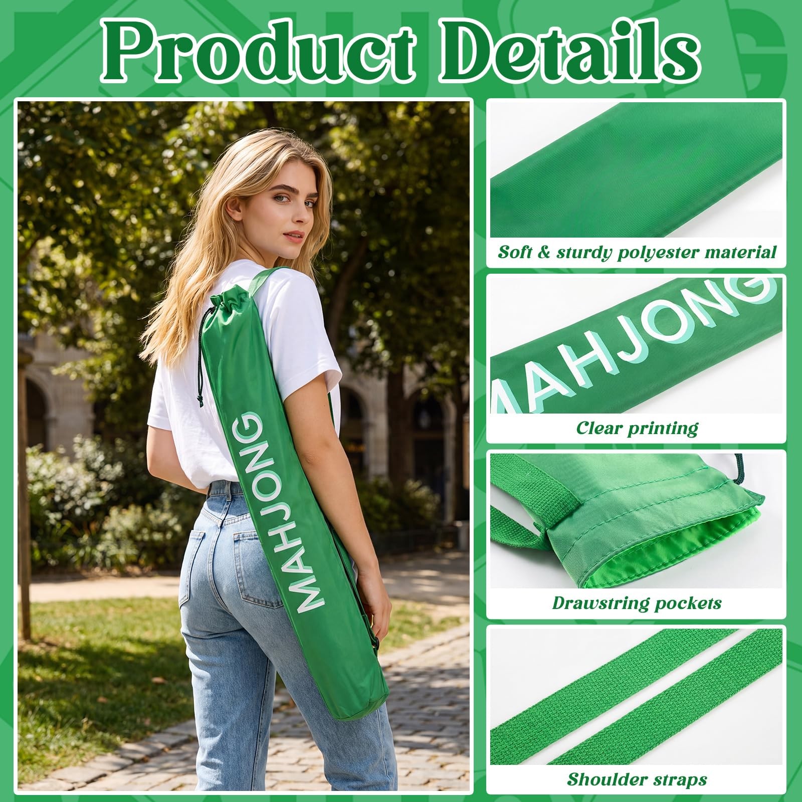 Sunnymove 35 Inch Long Mahjong Mat Bag Cute Double Strapped Polyester Drawstr…