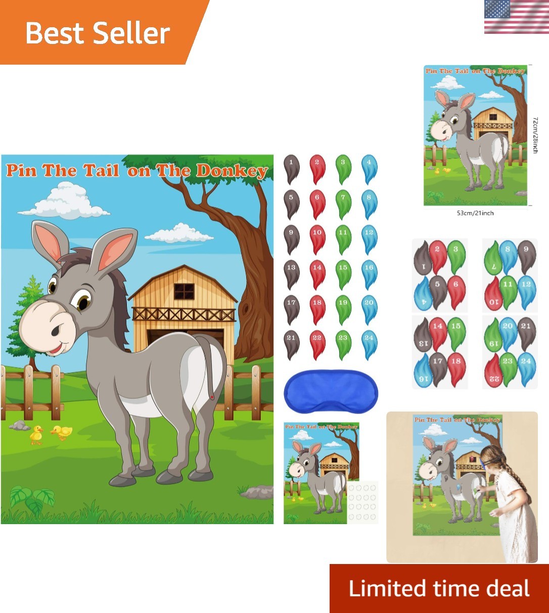 Classic Pin the Tail on the Donkey – Perfect for Birthday and Carnival Parties