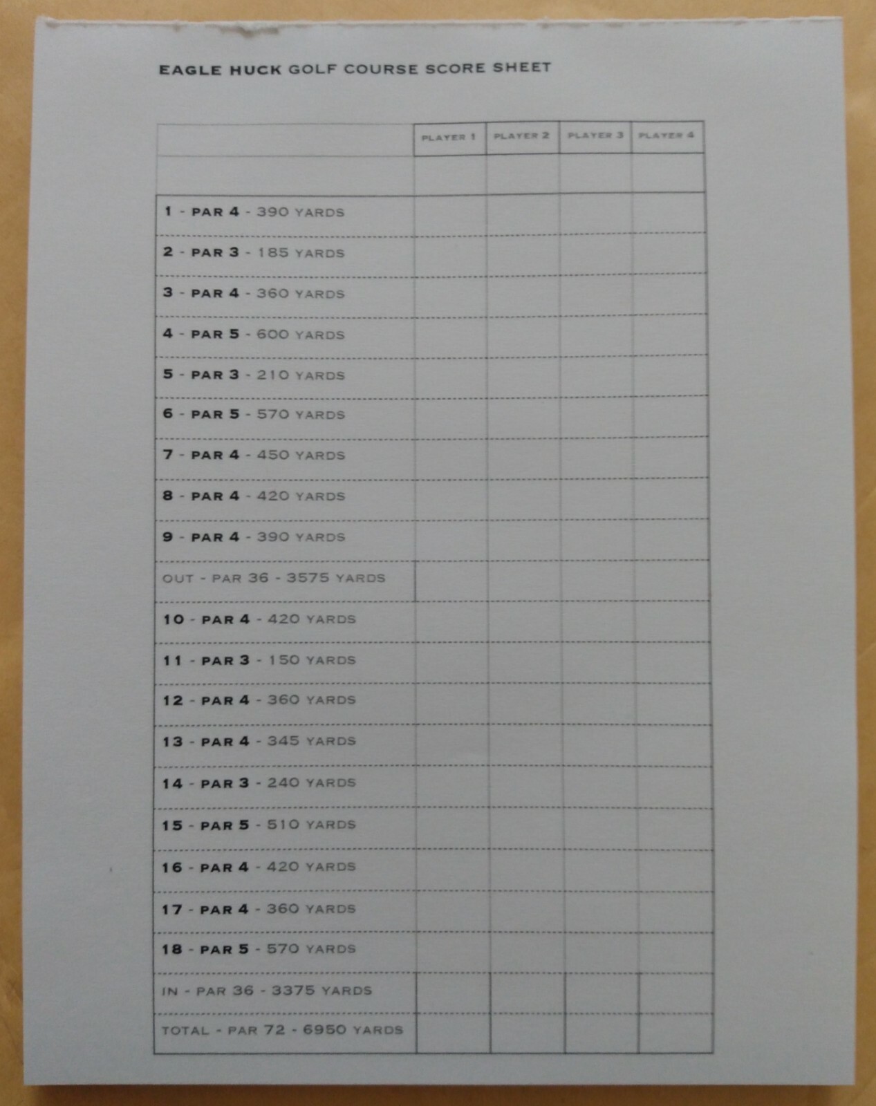 eagle huck golf board game – score sheet pad