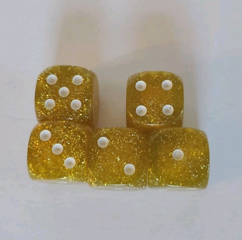 Yahtzee Deluxe Edition 1997 Gold Sparkle Replacement Dice Complete Set Of 5