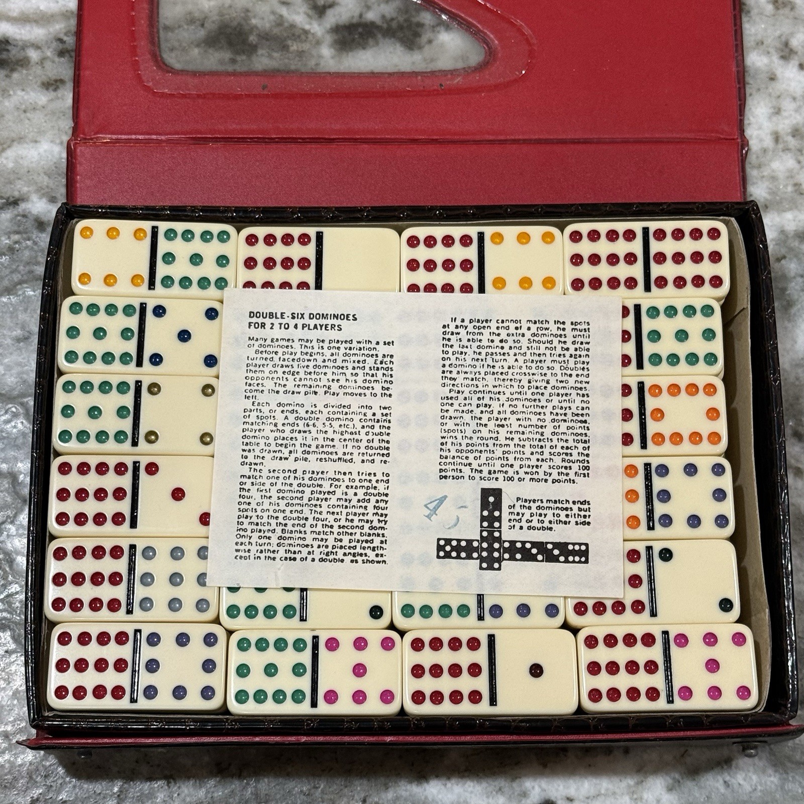Double 12 Dominoes Set 91 Tiles Multicolor Vintage w/ Case