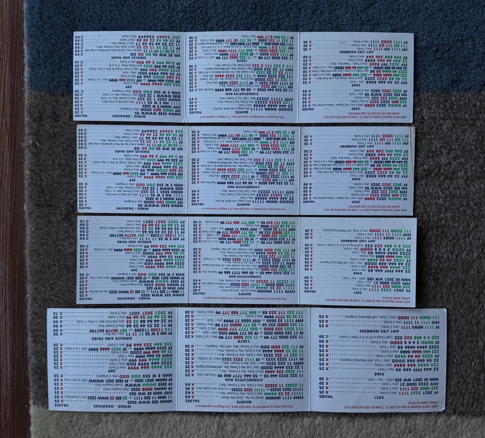 8 National Mah Jongg League Standard Hands And Rules Cards 2019 – 2022 (2 each)