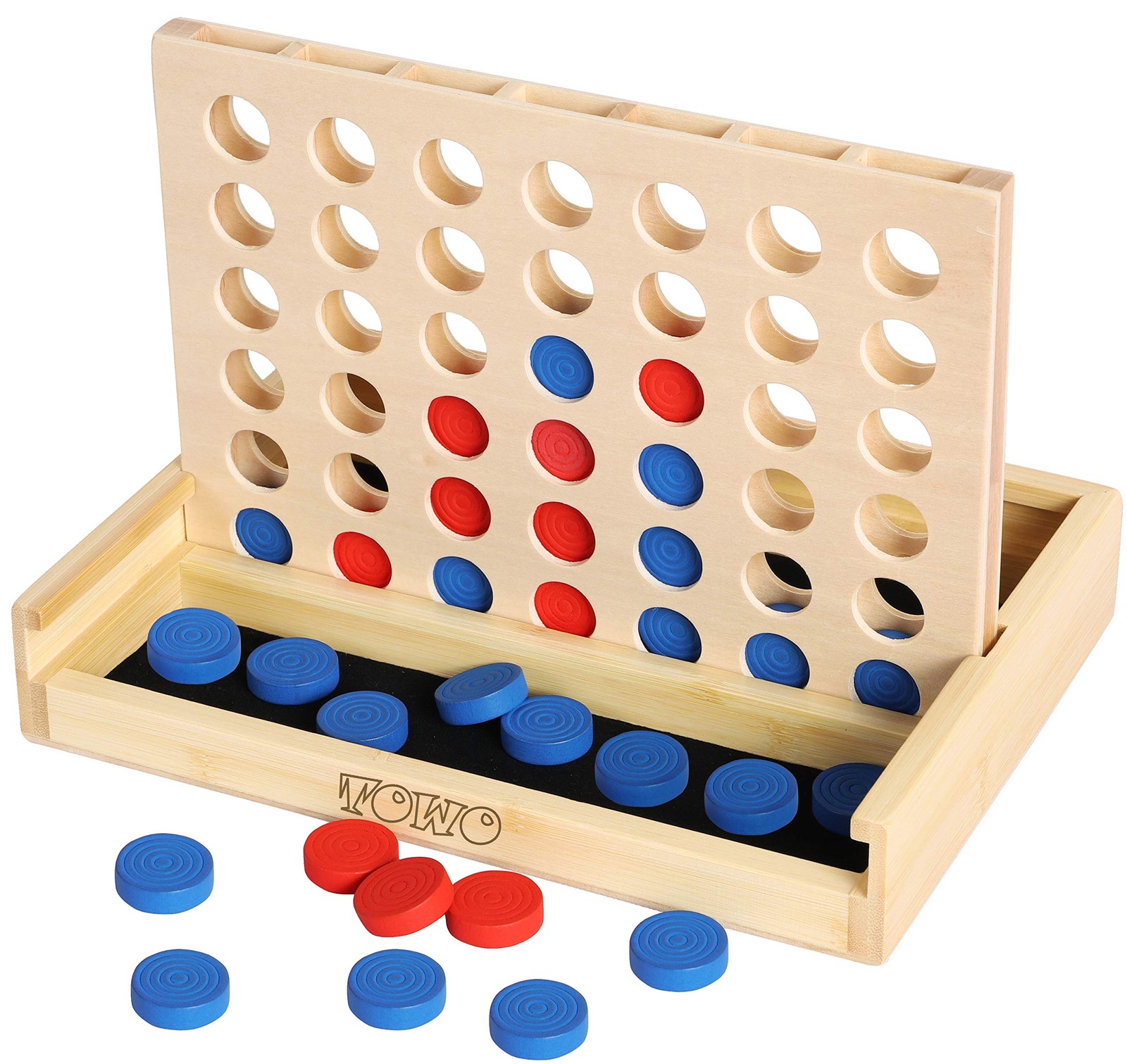 Wooden 4 in a Row Game Classic Strategy Board Game for Kids Adults Travel