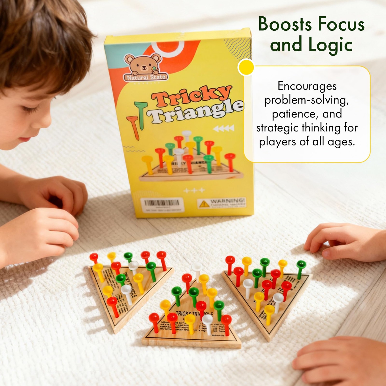 3 Pack – Wooden Triangle Peg Board Game – Retro Mini Travel Game