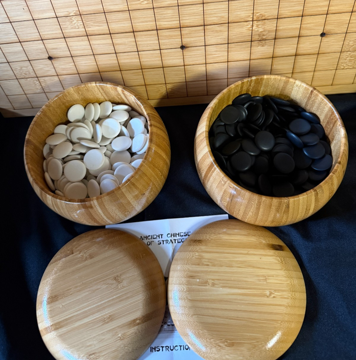 Bamboo Board GO Game Ancient Chinese Strategy White / Black Stones