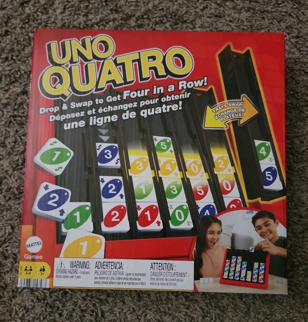 Uno Quatro Game Adult Family Game Night Mattel Board Game Strategy Ages 7+