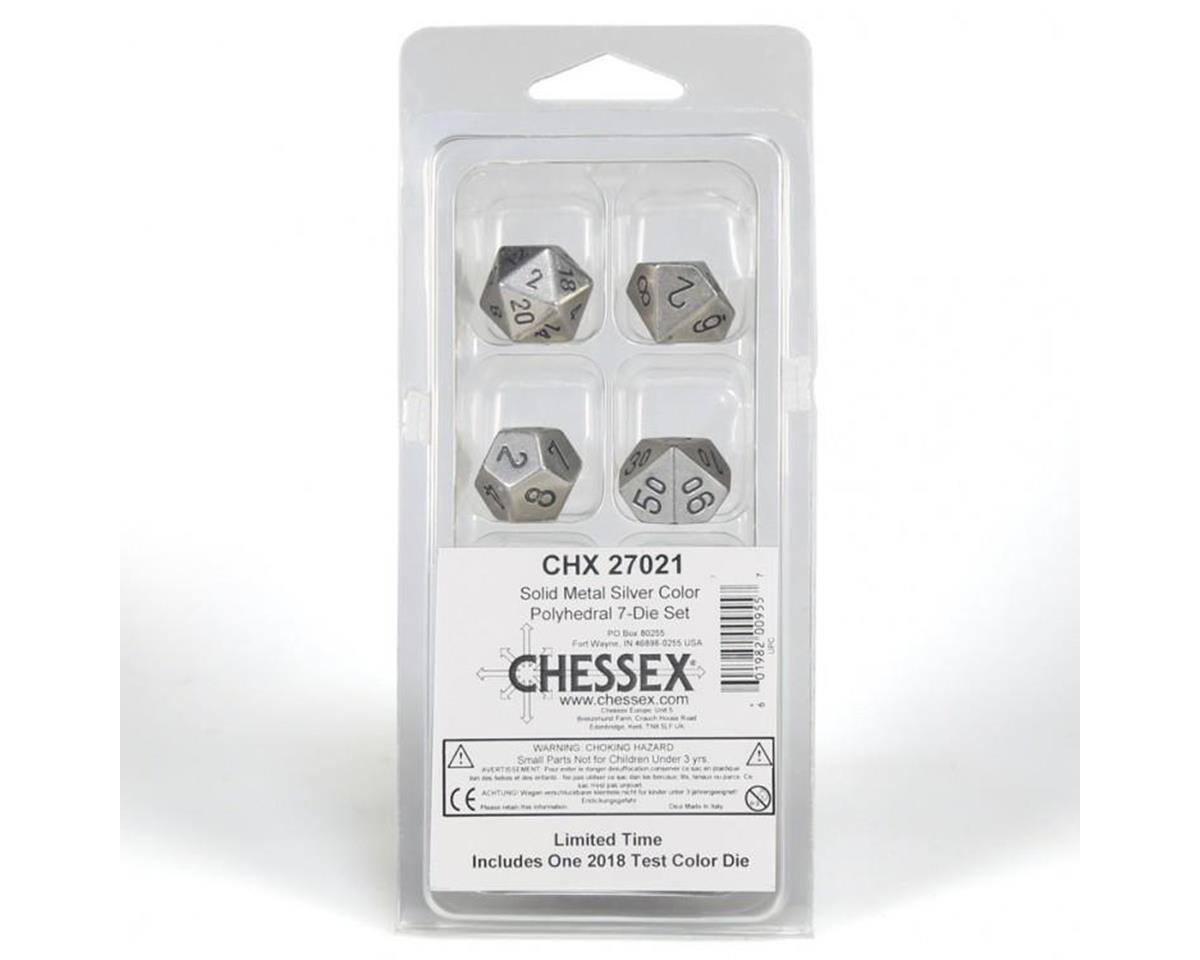 * Chessex Dice Poly Metal Silver Metal and White 7 Count CHX27021