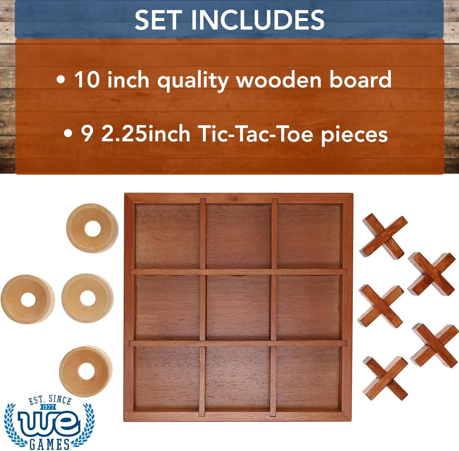 Tic Tac Toe Wooden Game, 10 Piece Premium Tic Tac Toe Tabletop Game, S