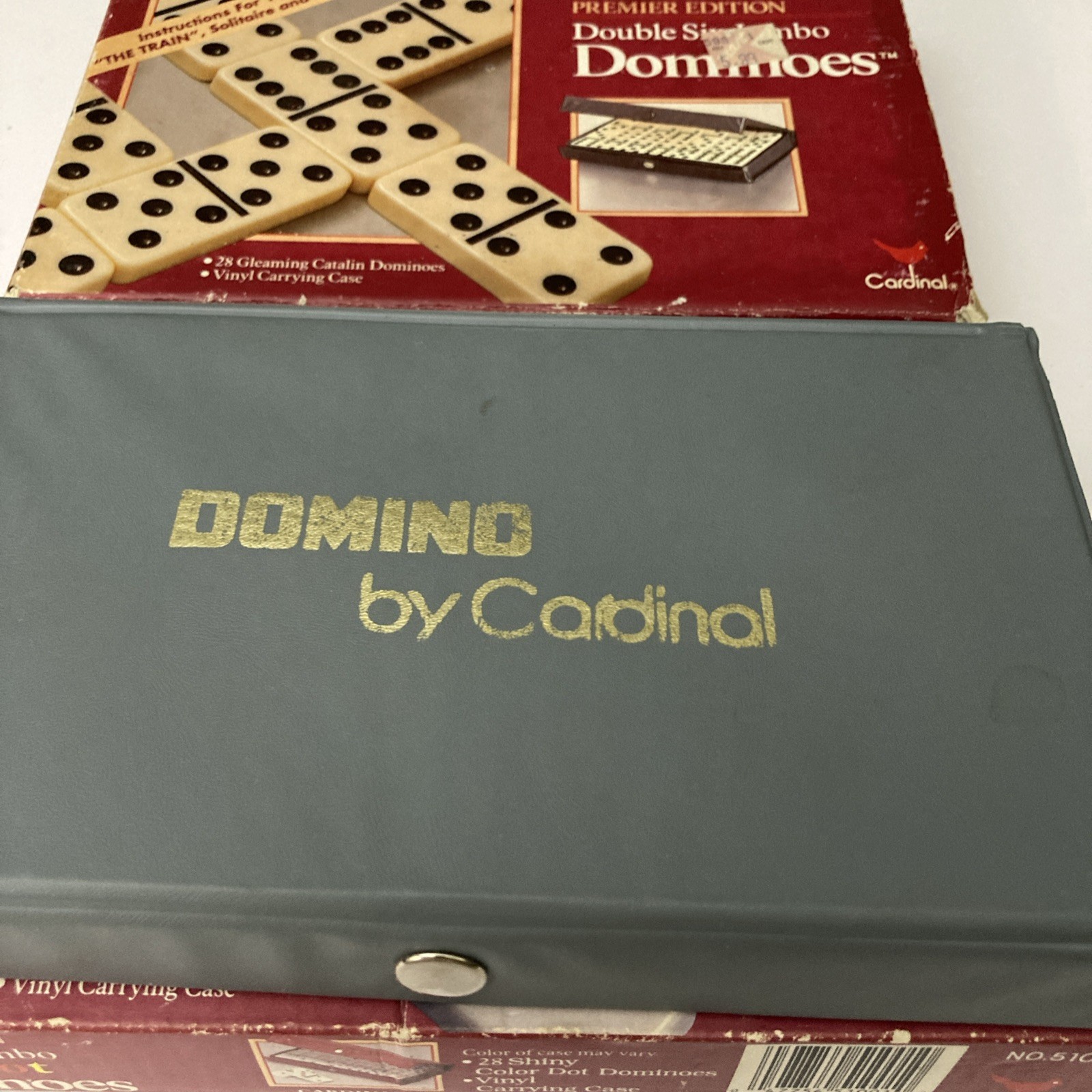 Lot of 2 Double Six Jumbo Regular & Color Dot Dominoes Cardinal Vintage Premier
