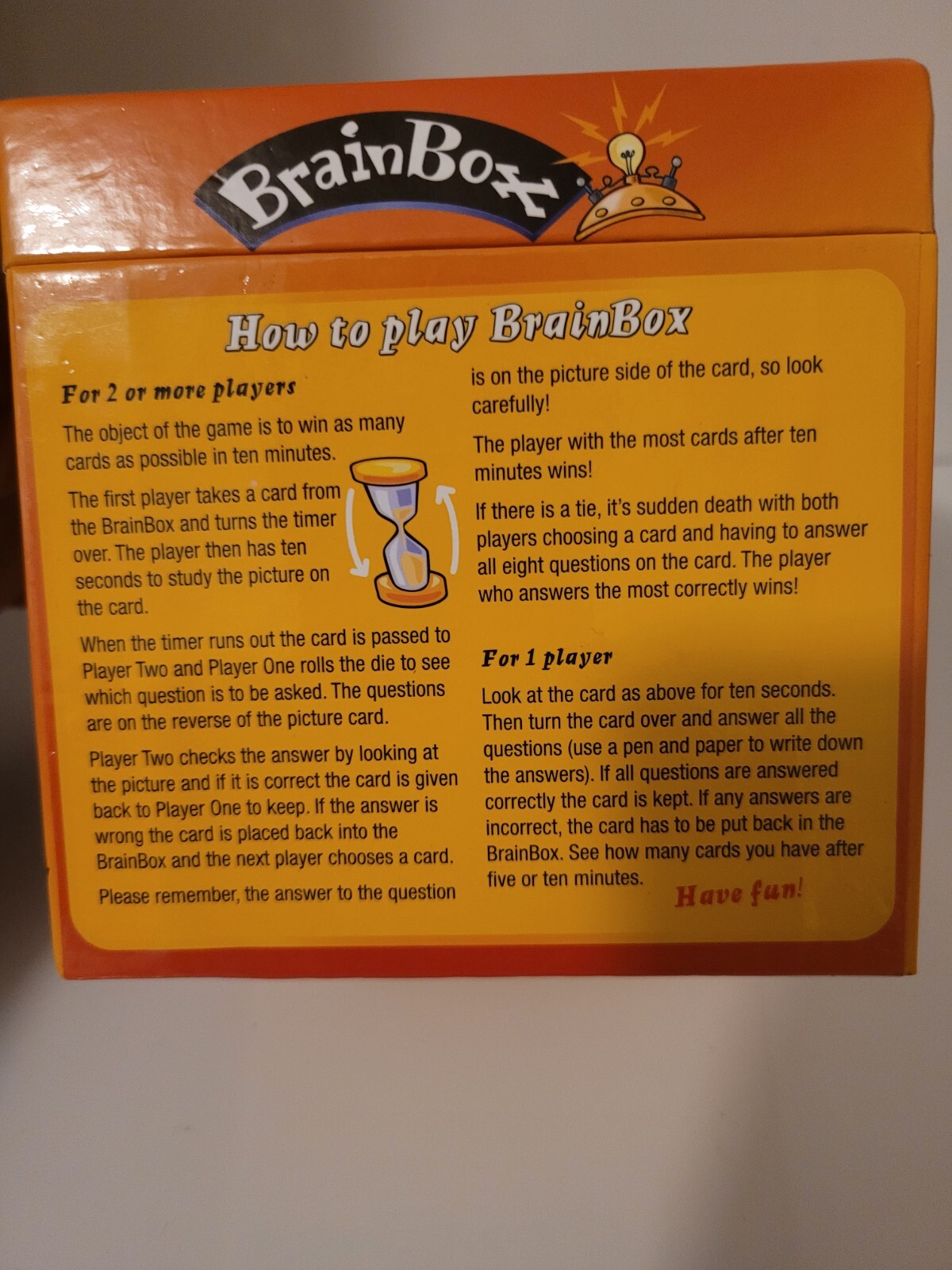 The Ten Minute Memory Recall Game, Brainbox Animals