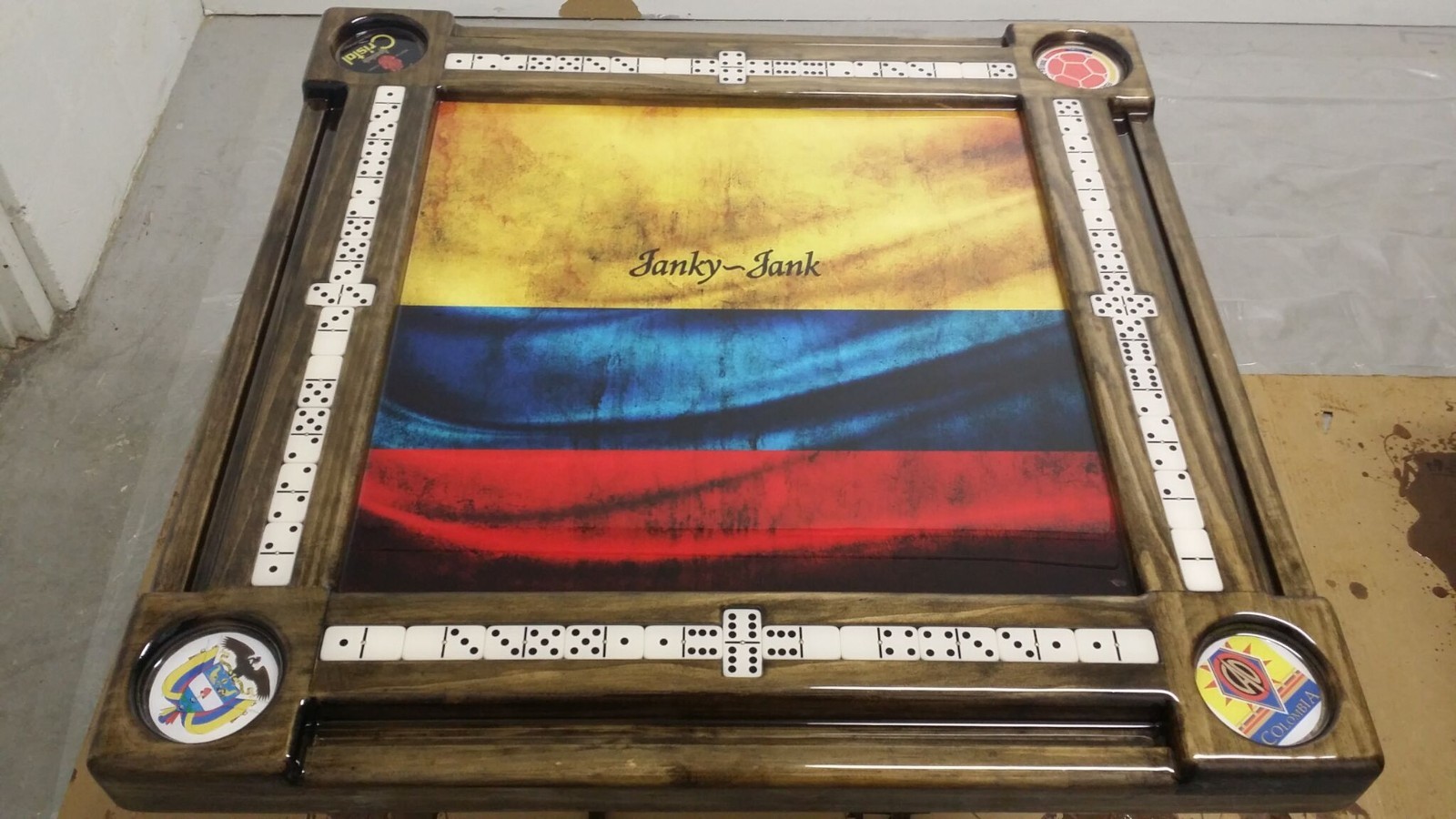 Domino Tables by Art with Colombia Weathered Flag & we will add your name free
