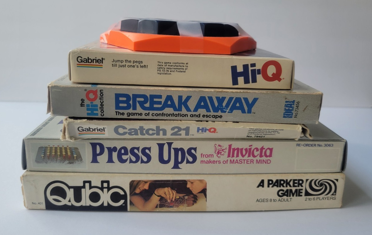 Lot of Vintage Board Games – Qubic, Catch 21, Hi Q, Press Ups, Break Away + 1