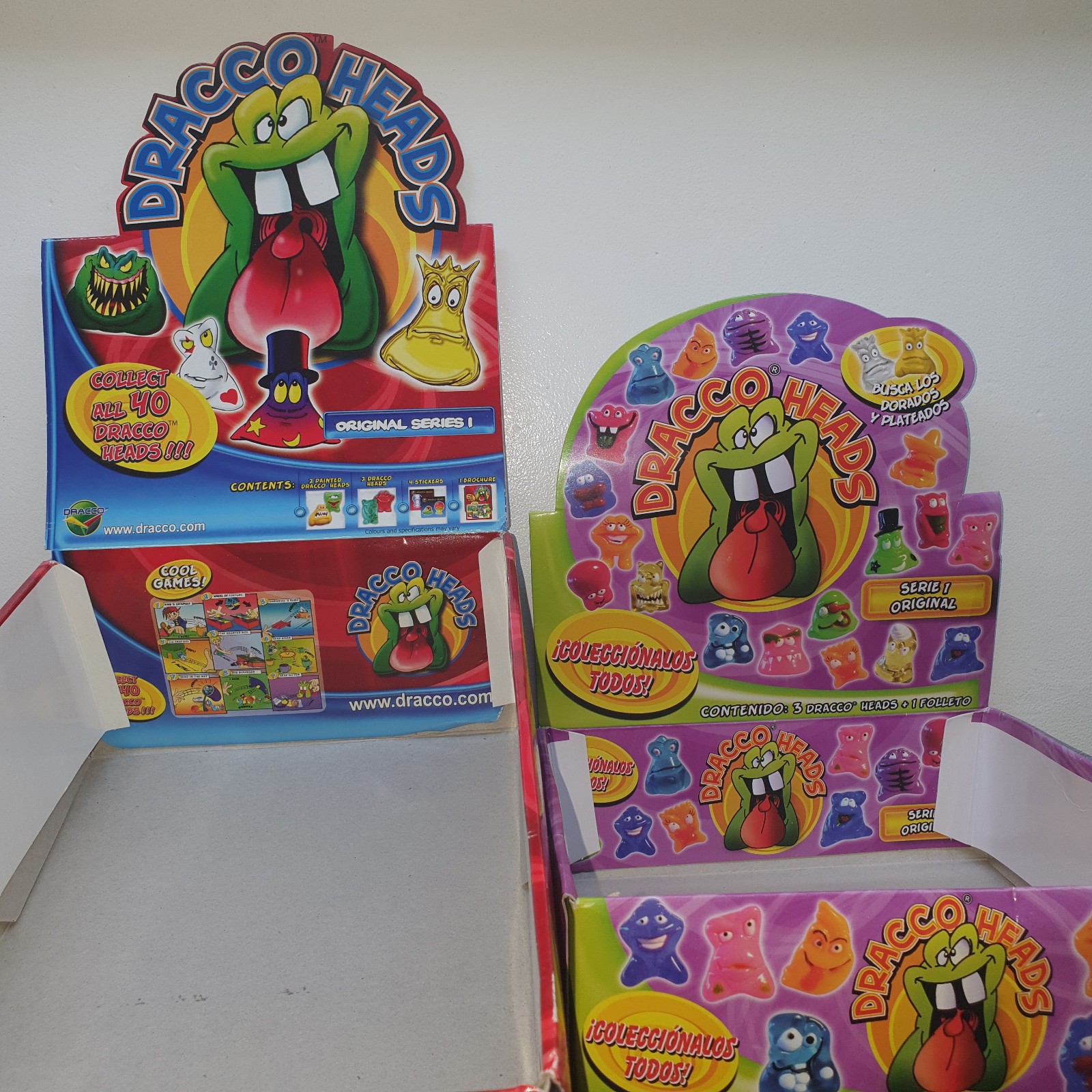 Rare Dracco Heads empty display boxes! Mega & spanish Gogo’s Crazy Bones-like