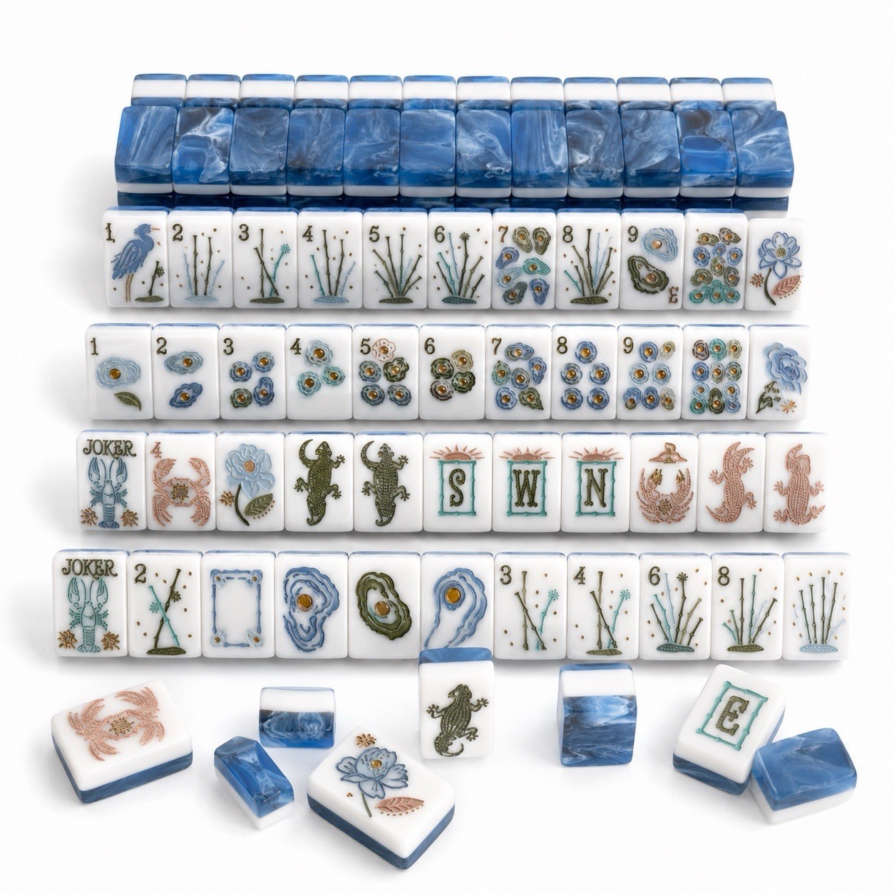 🌊Beach blue Mahjong Complete Tile Set, Blue & White Tiles (160tiles)