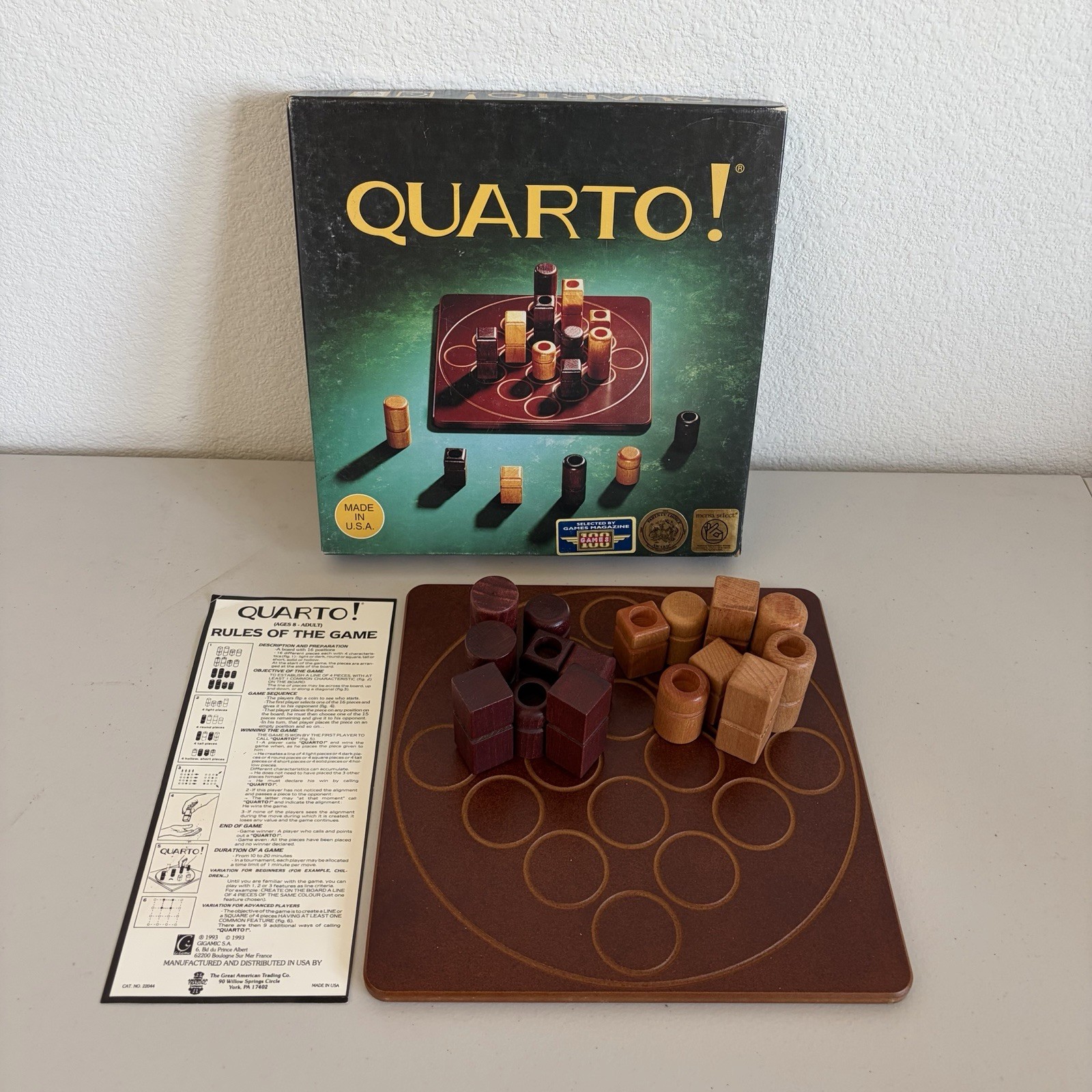 QUARTO! Wooden Board Game Vintage 1993 Gigamic, Mensa Select Complete!