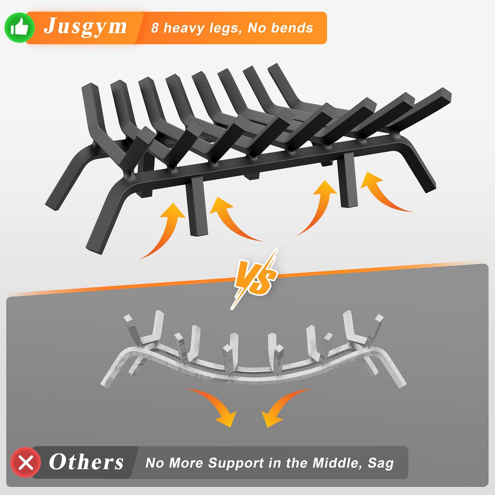 Jusgym Fireplace Grate 30 Inch with 8 Support Legs, Solid 30 inch, Black