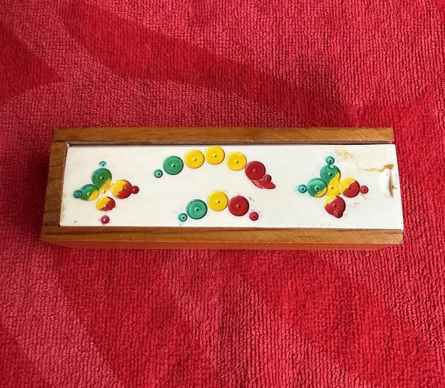 Vintage Miniature Domino Travel Tile Mini Game 28 Bone tiles in Handmade Box