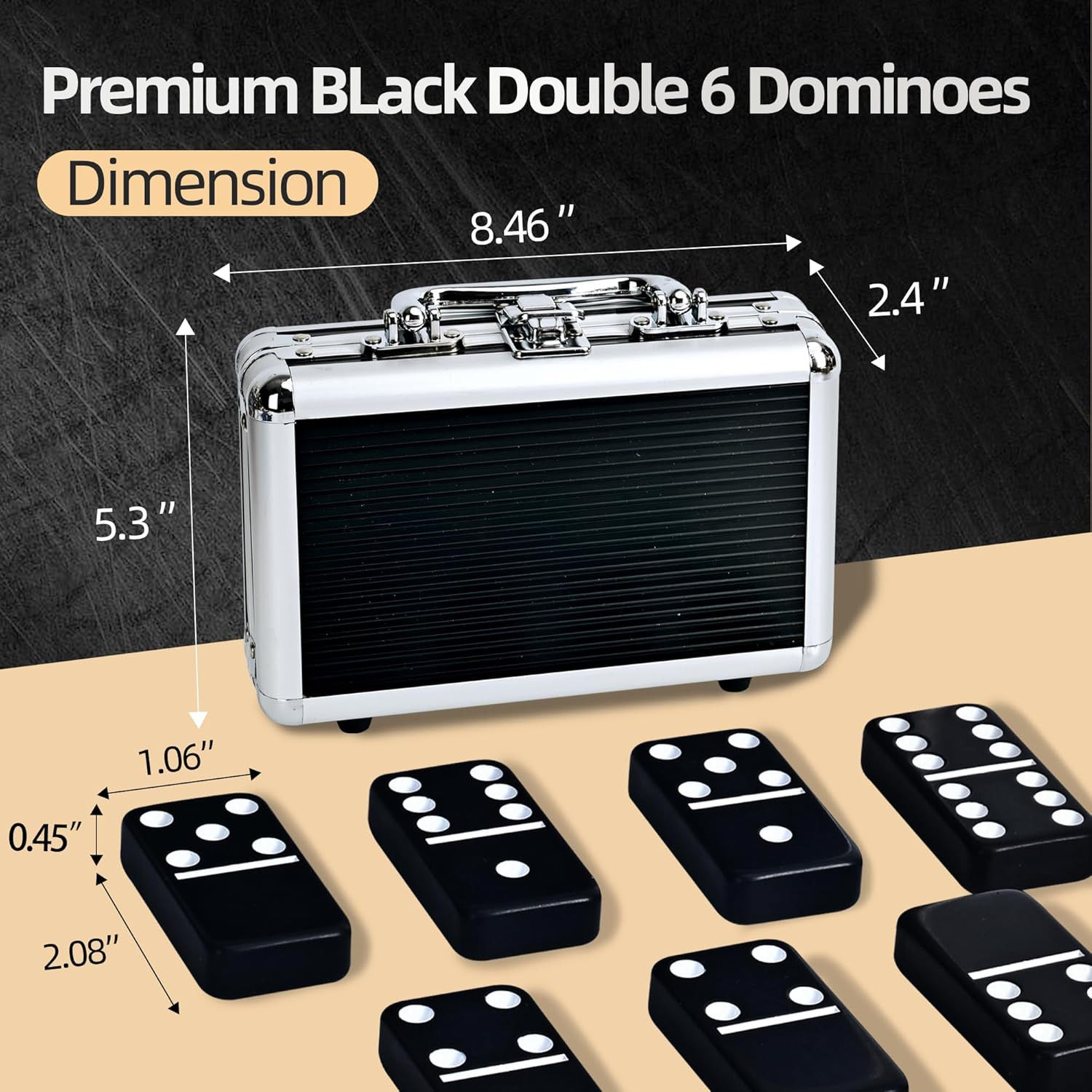 Dominos Set for Adults, Jumbo Size Black Dominoes for Classic Board Games