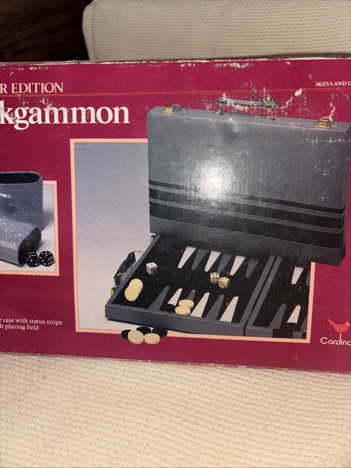 Cardinal Backgammon Set 1993 Premier Edition Padded Leatherette Case Complete