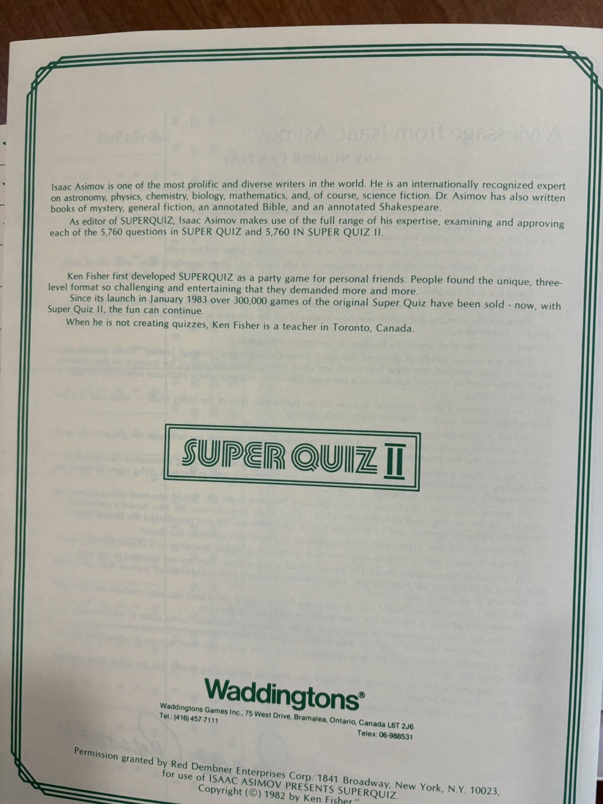 Isaac Asimov Presents Super Quiz II. Near Mint Condition.