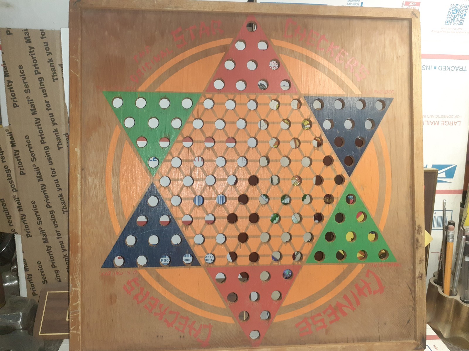 Vintage 1938 Star Checkers Chinese Checkers Board L.G. Ballard Topeka KS
