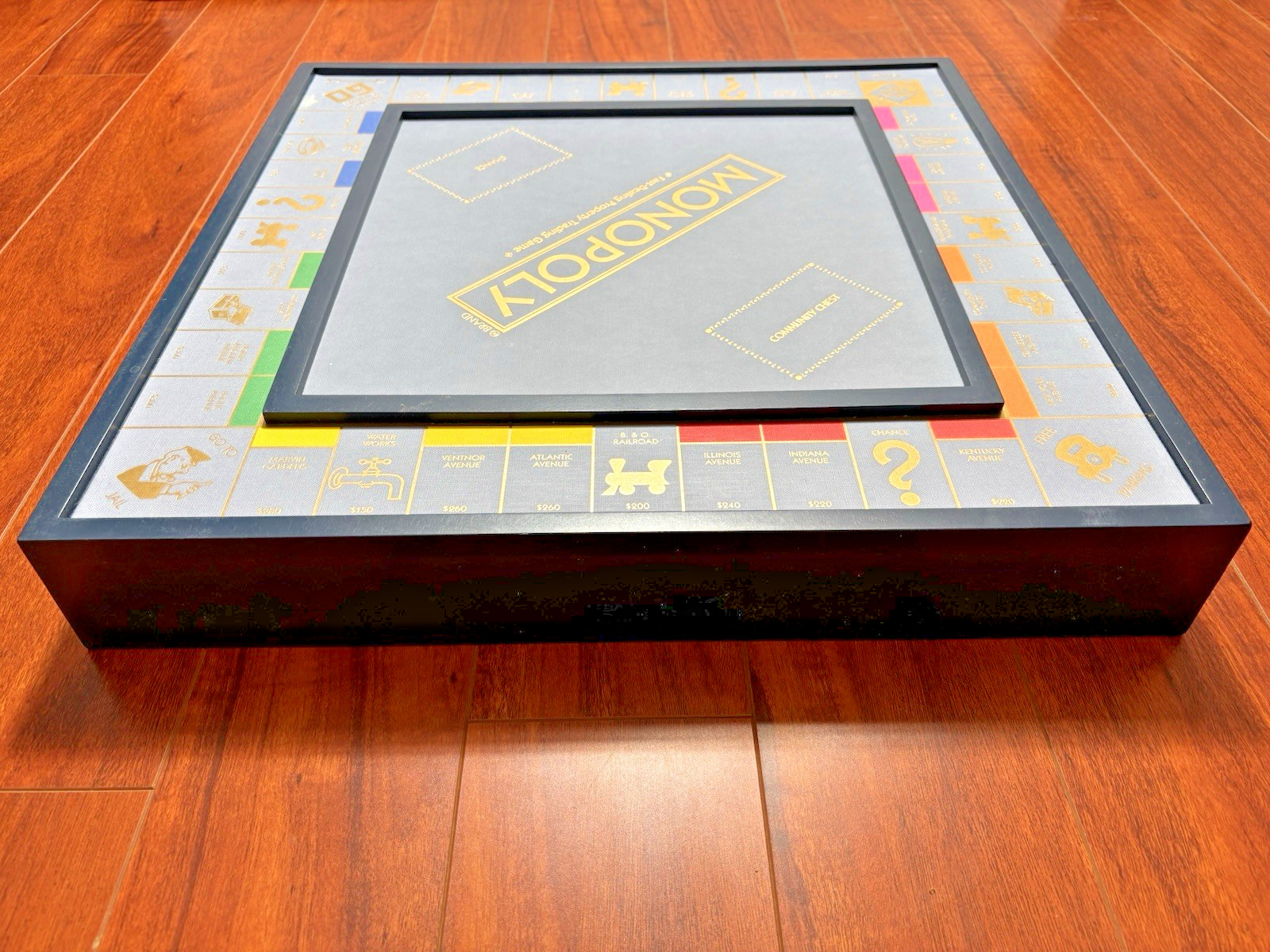 Monopoly Luxe Edition Wooden Board Game Navy Blue Gold Foil WS Game Company