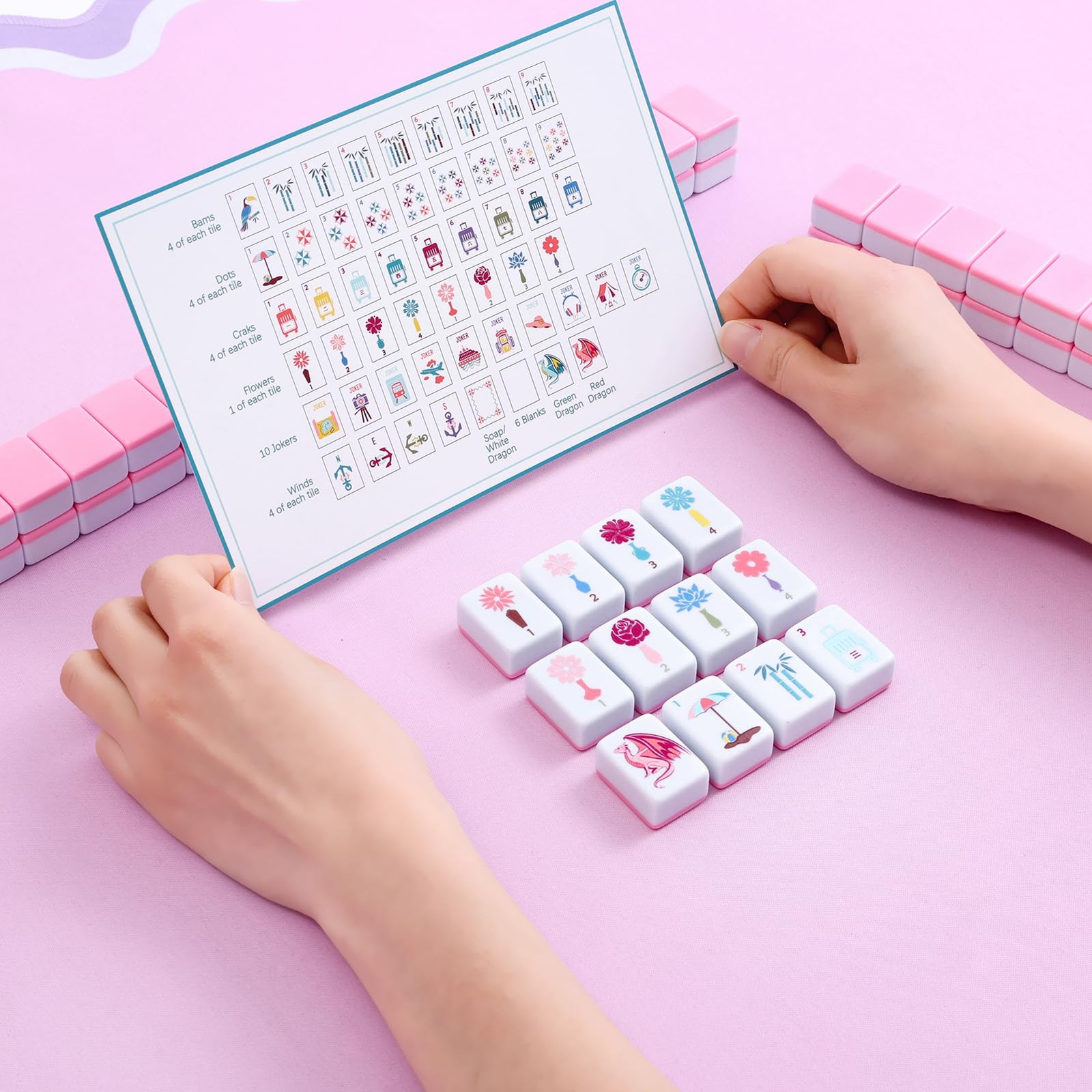 160 Pink American Printed Mahjong Game Set with Carrying Bag And Accessories 1.2