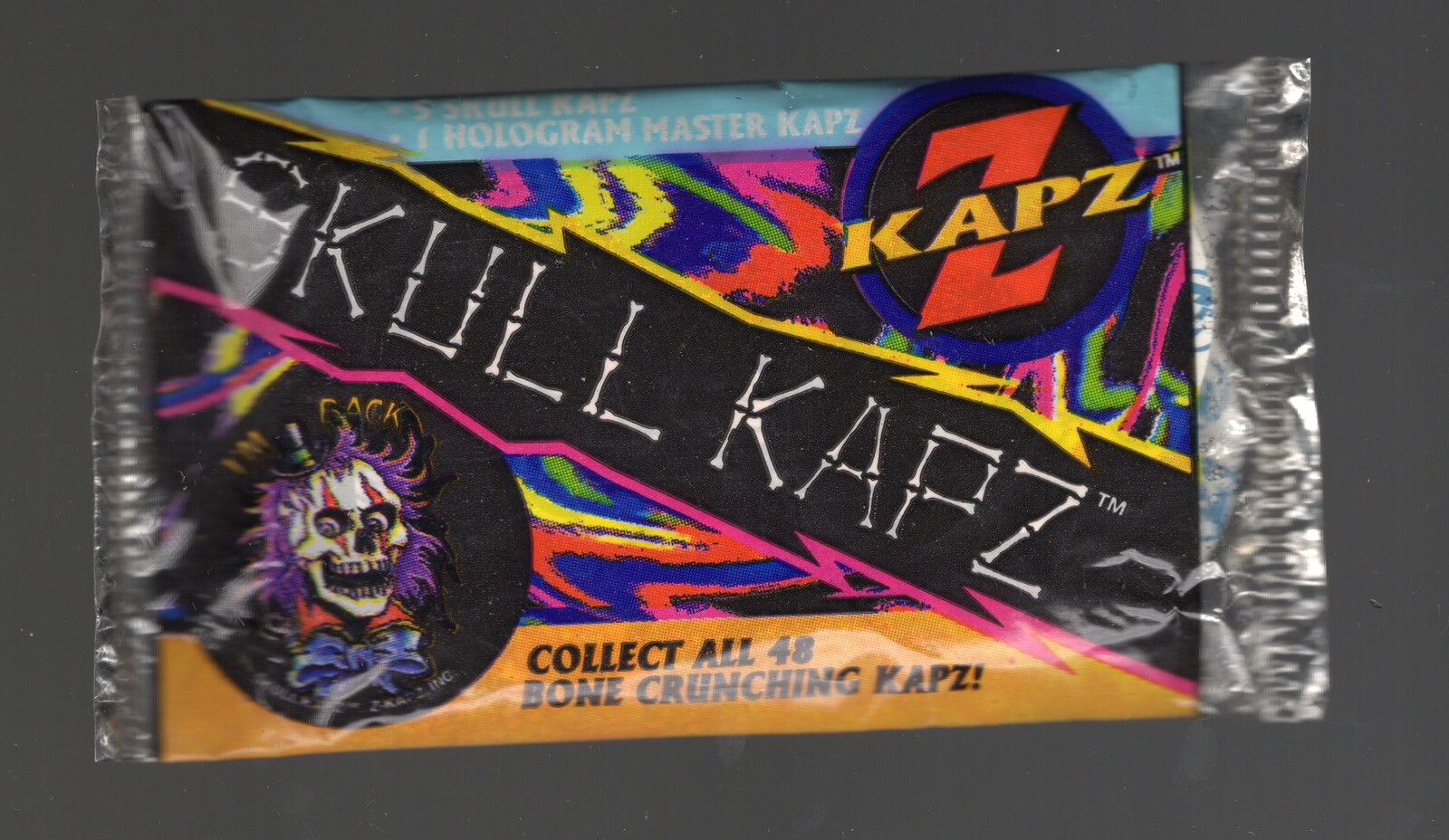 Skull Kapz Pogs Vintage Factory Sealed Pack, 5 Skull Kapz + 1 Holographic Kapz