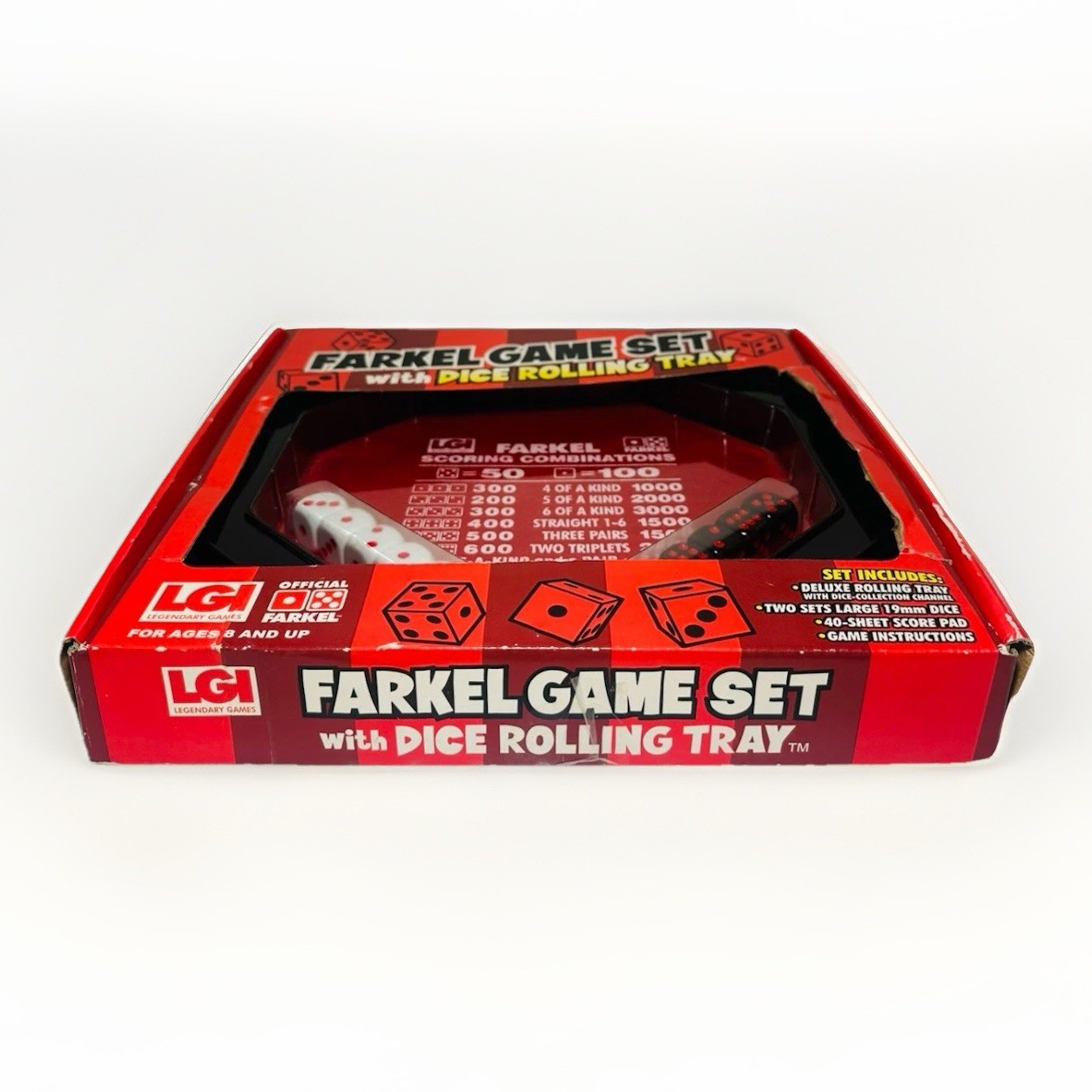 2006 Farkel Game Set with Deluxe Dice Rolling Tray, Built-in Dice-Collection NIB