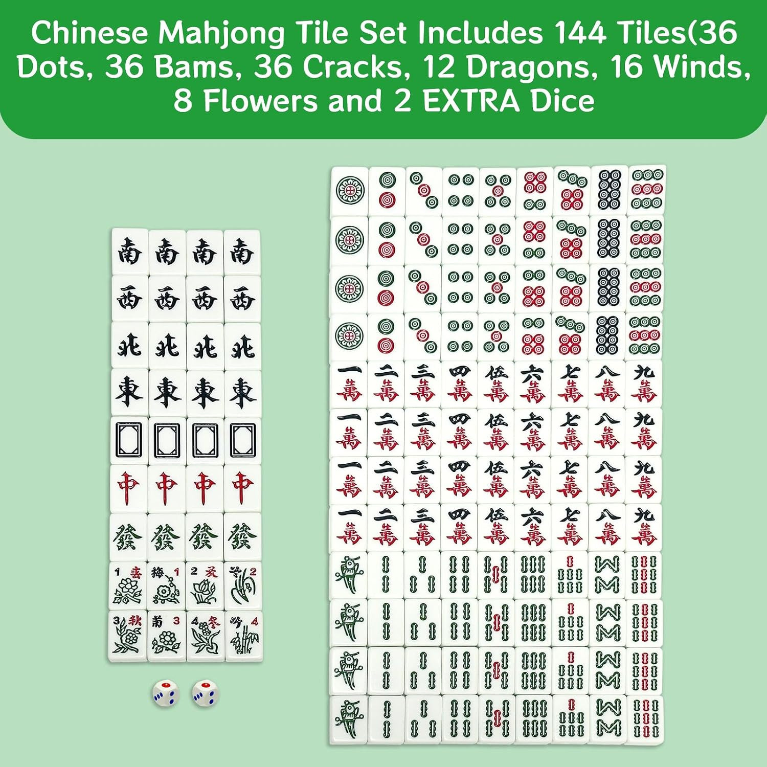 中式麻将 1.2-Inch Chinese Mahjong Game Set with 4 Racks for Family Night, 144Pcs Mel