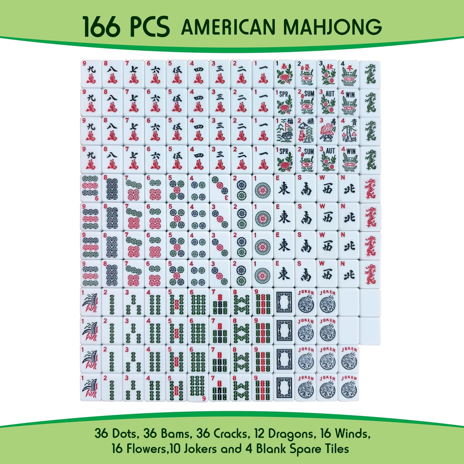 American Mahjong Game Set 166 White Engraved Tiles ，1.2 Inches ,Ma jongg Play…