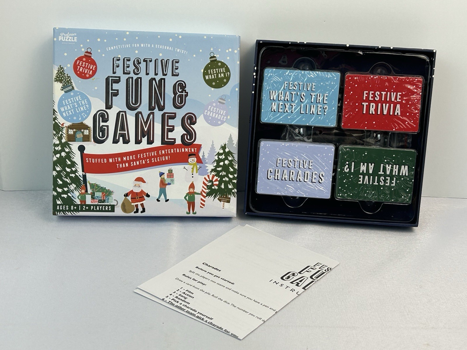 Festive Fun & Games Holiday Trivia Charades Party Game Set Family Xmas