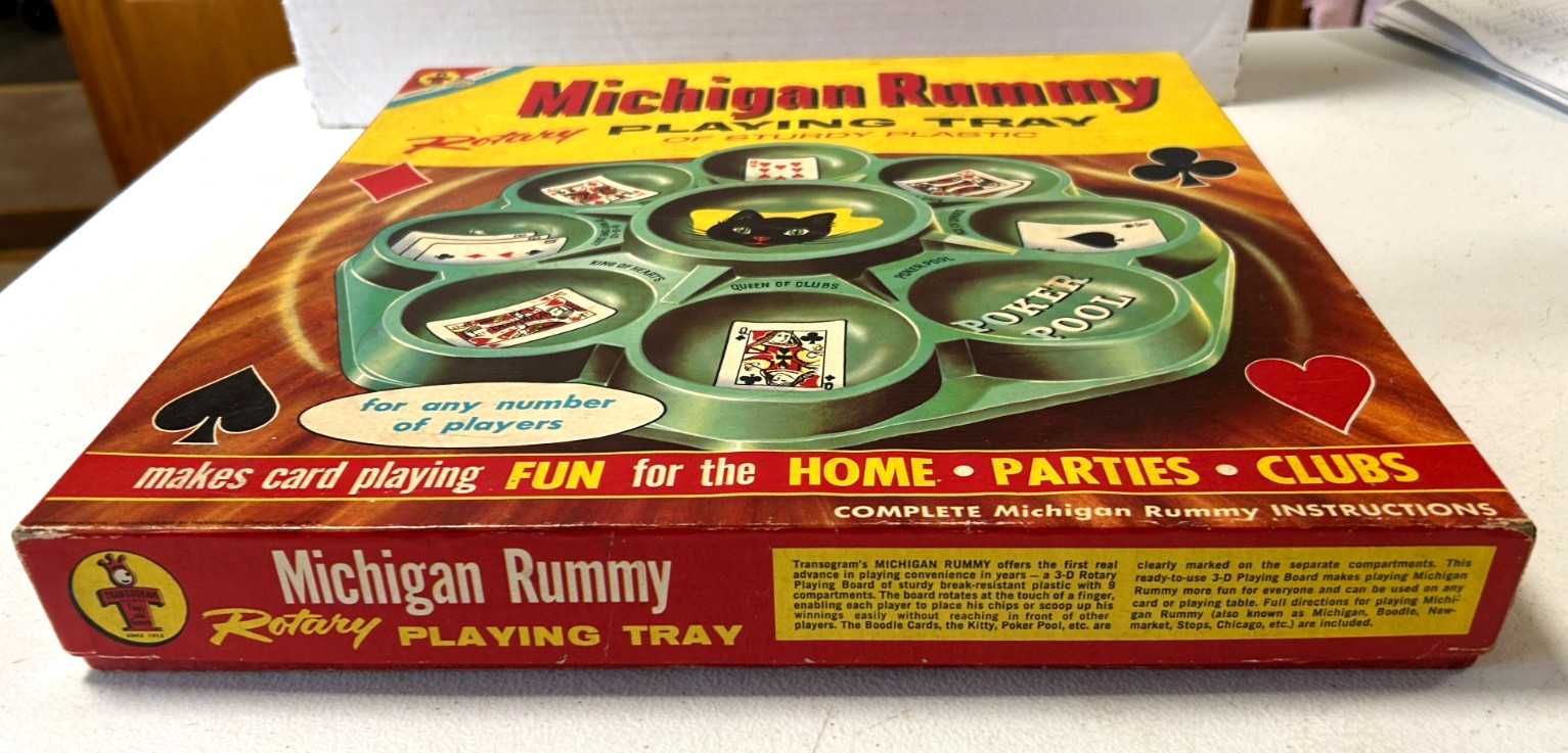 Vintage 1958 Michigan Rummy Playing Tray, Transogram Comp NY Very Nice Cond