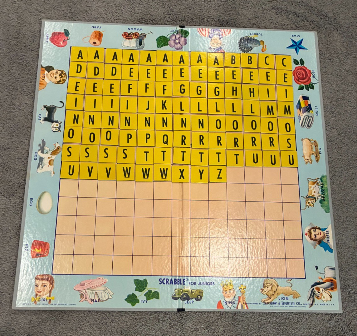 Scrabble for Juniors – 1958 Board Game by Selchow & Righter – 100% Complete