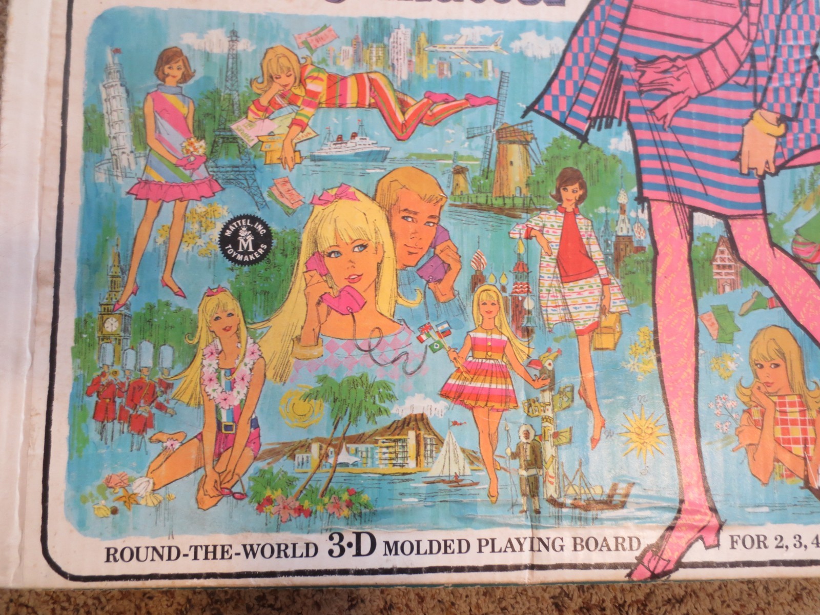 Mattel Barbie World Of Fashion Round The World Molded Board Game 1967