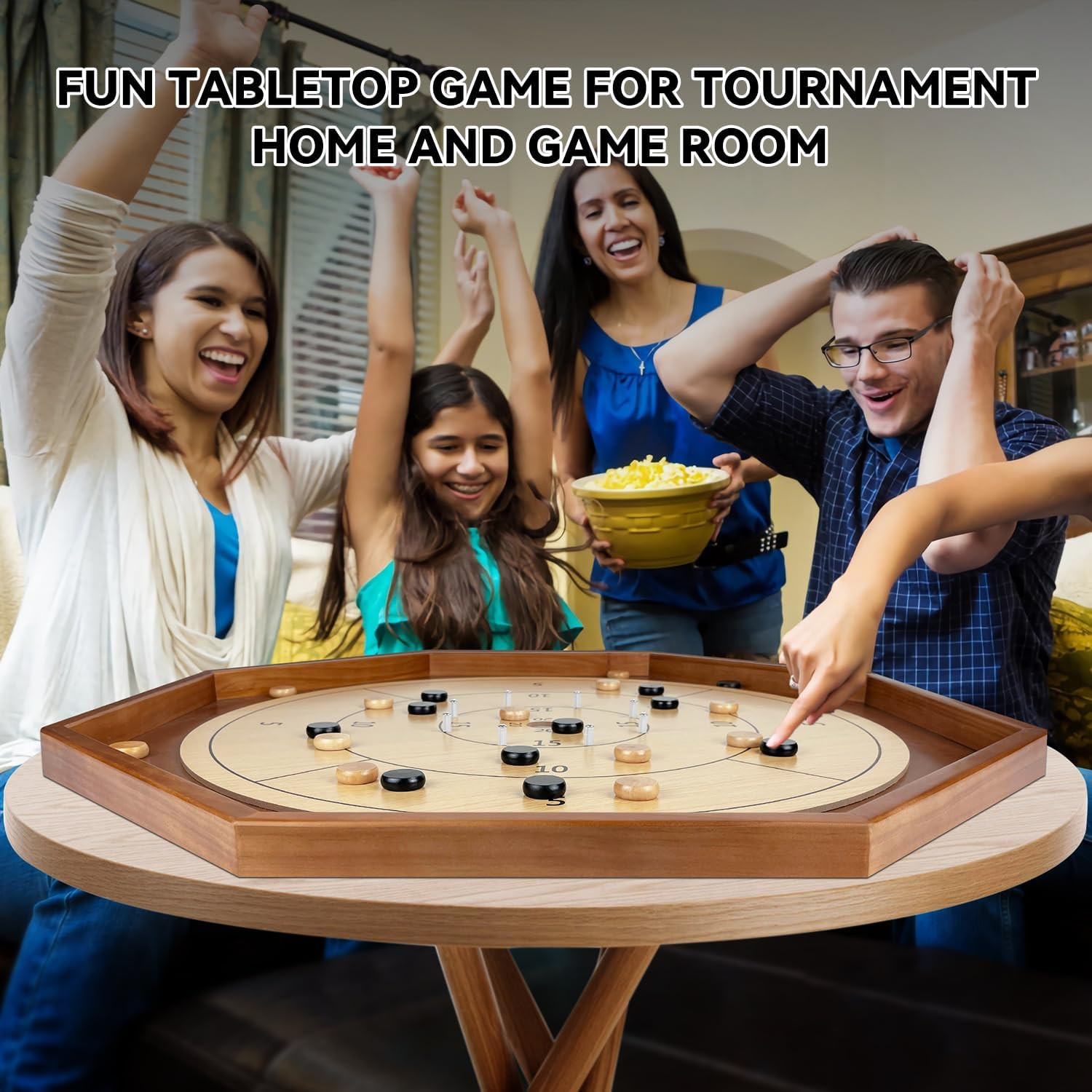 30 Inch Tournament Crokinole Board Game, 2 in 1 Crokinole and Checkers with 26”