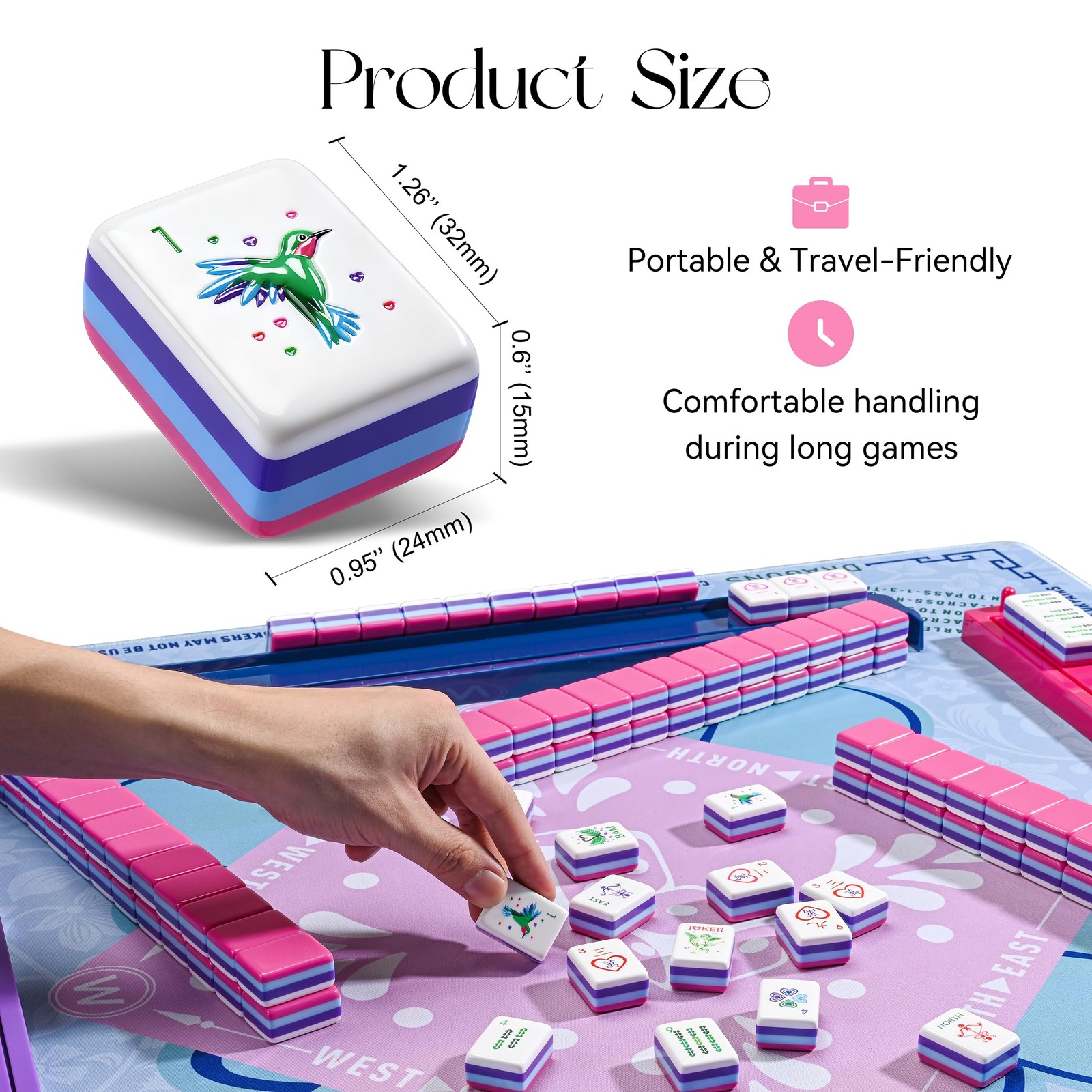 Binood American Heart-Shaped Mahjong Set – 160 Premium Acrylic Tiles, 4-Layer…