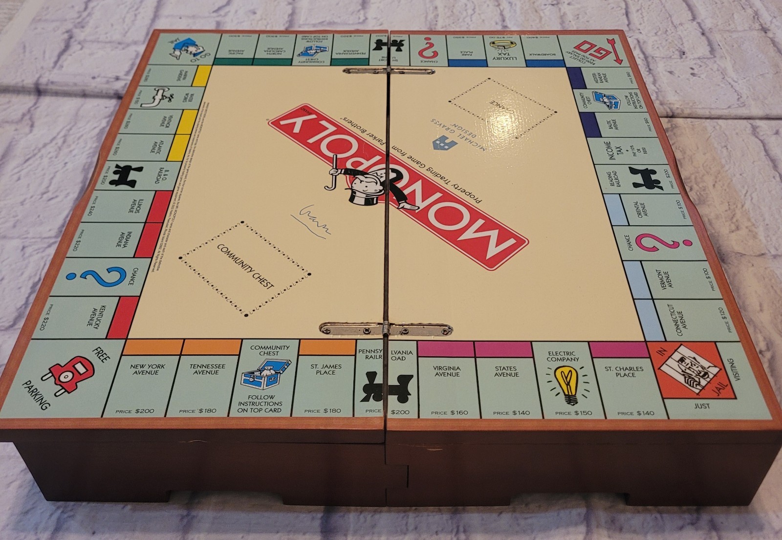 2002 Parker Brothers / Michael Graves Monopoly Board Game in Folding Wooden Case