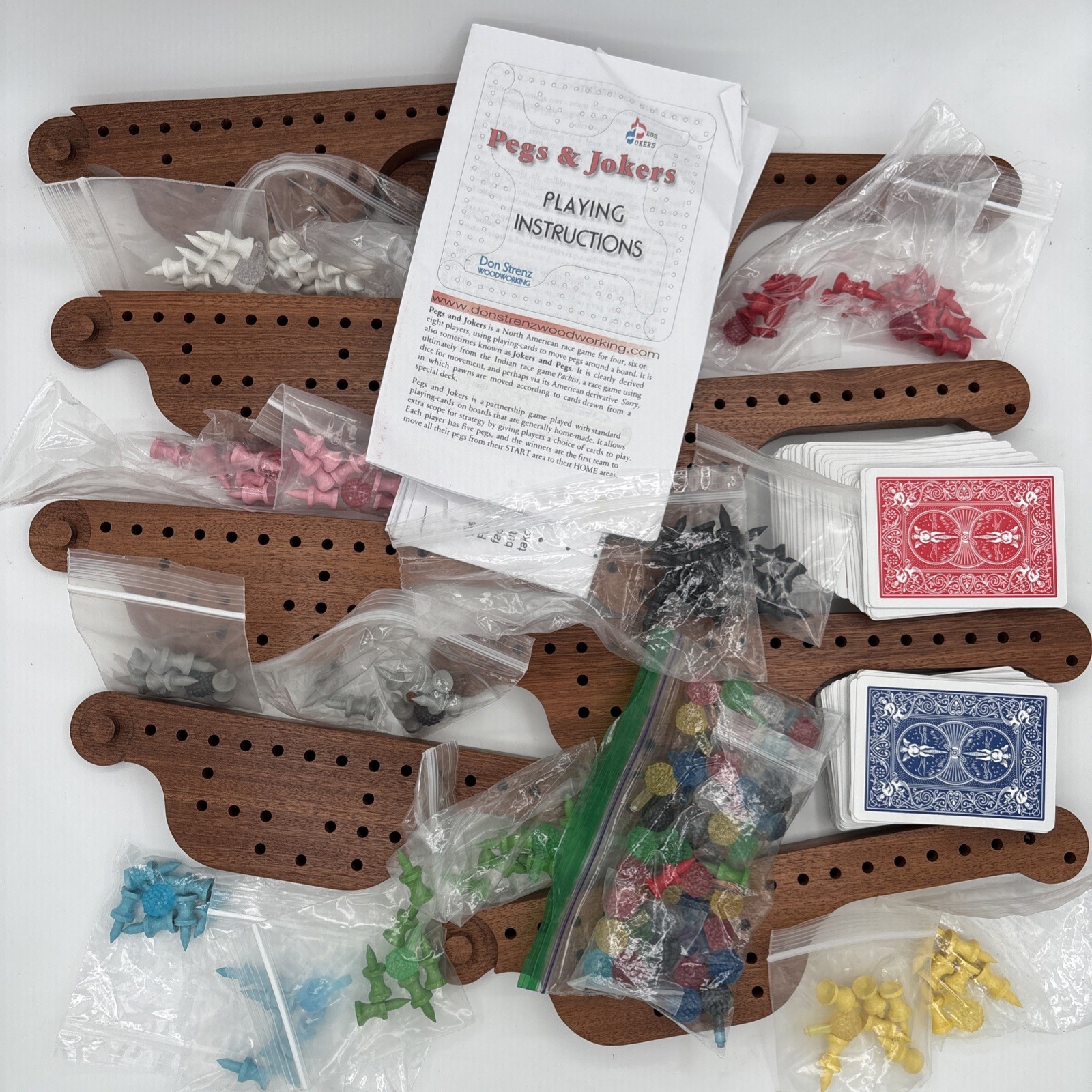 Pegs and Jokers 8 Player board game. Made In The USA, BY Don Strenz Woodworking