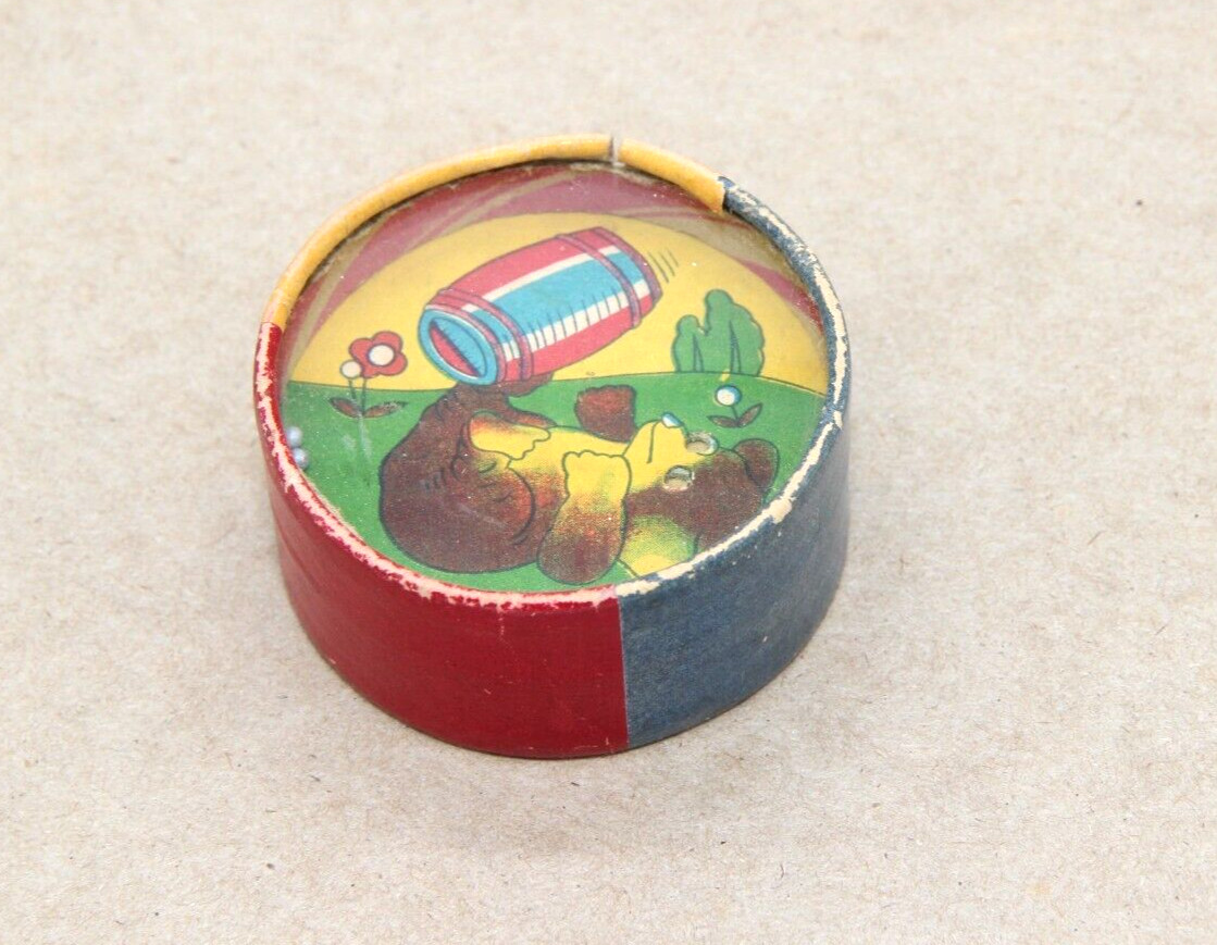 Vintage 2 Sided Handheld Dexterity Puzzle Occupied Japan Girl/Bear w. Barrel